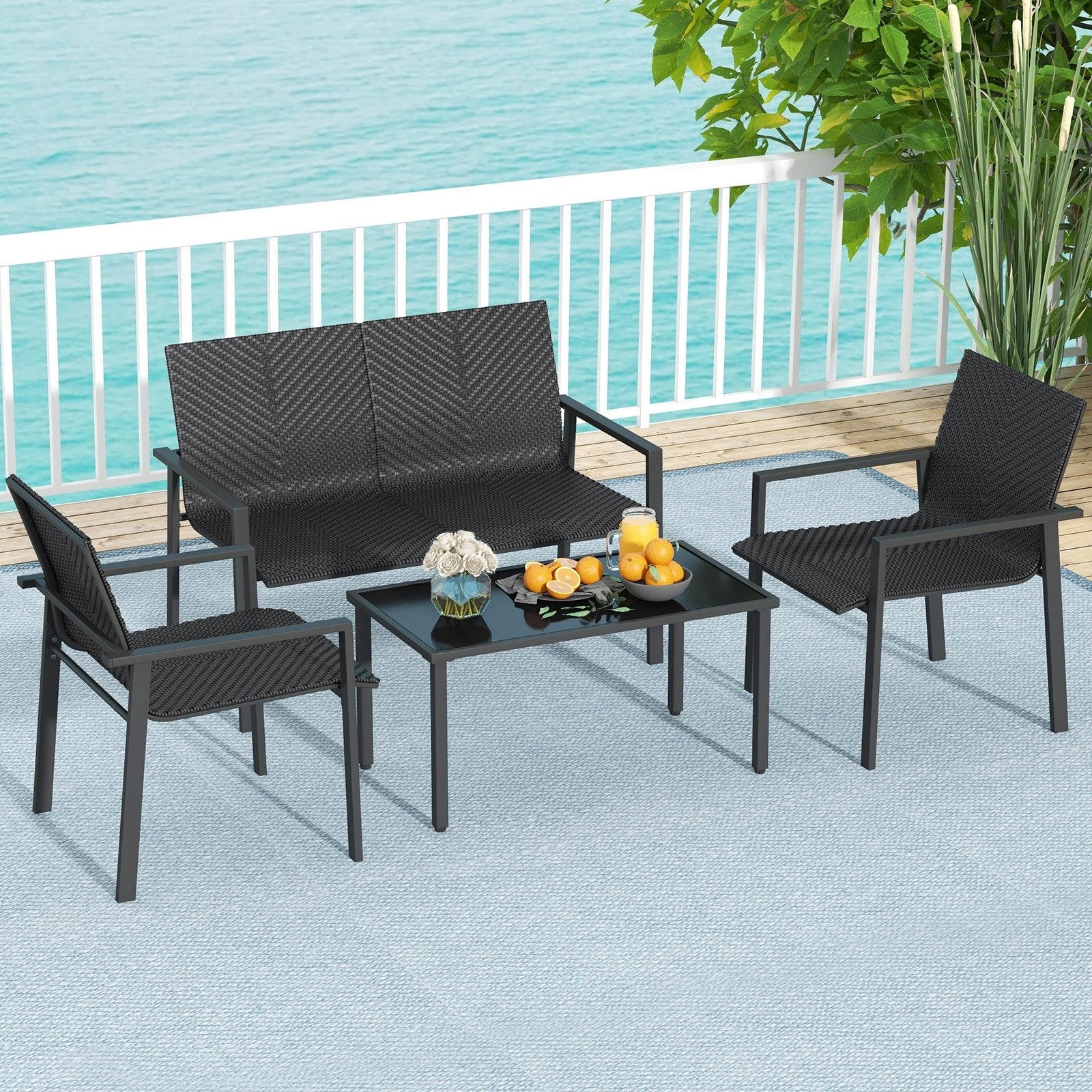 4 Pieces Patio Furniture Set with Heavy Duty Galvanized Metal Frame, Black Patio Dining Sets   at Gallery Canada