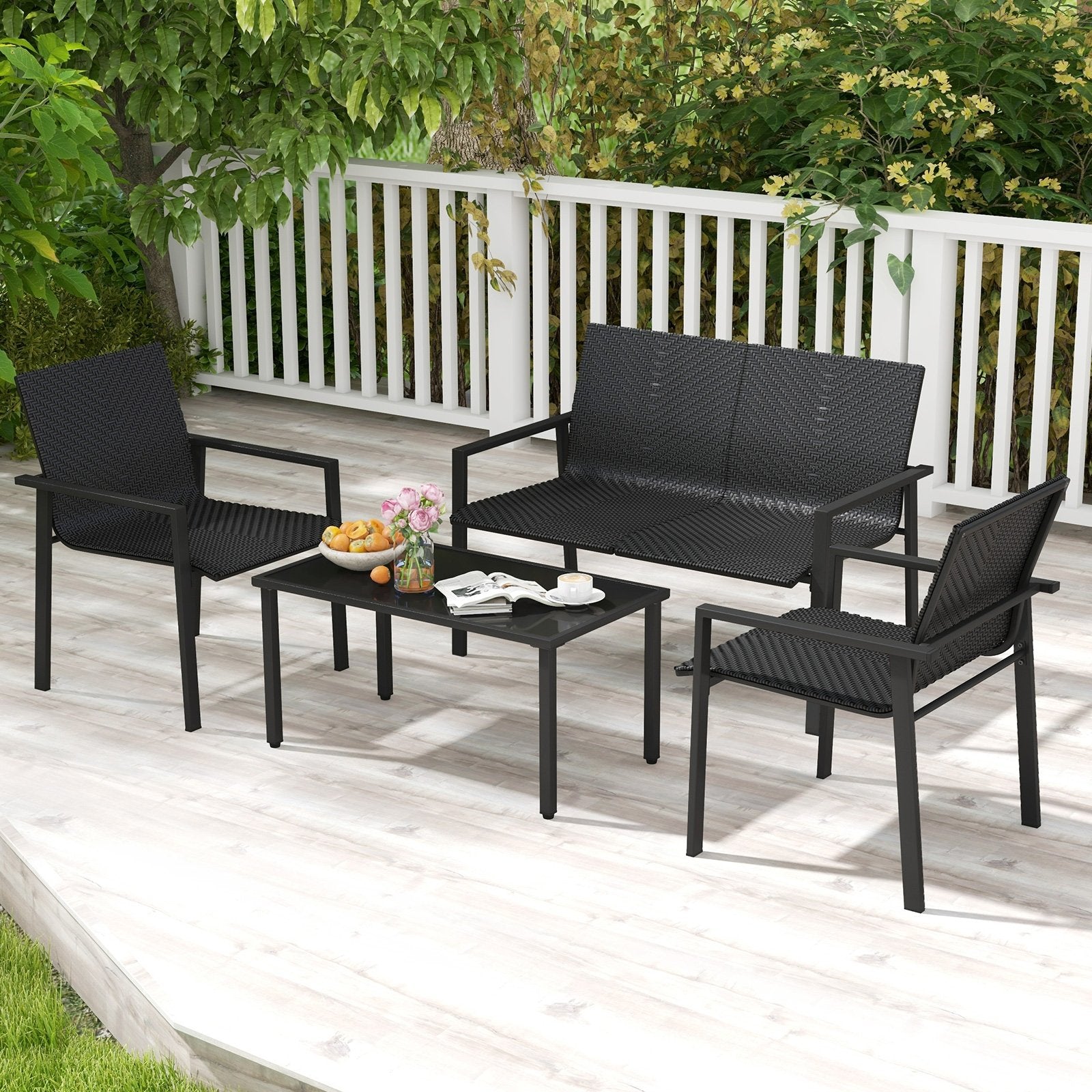 4 Pieces Patio Furniture Set with Heavy Duty Galvanized Metal Frame, Black Patio Dining Sets   at Gallery Canada