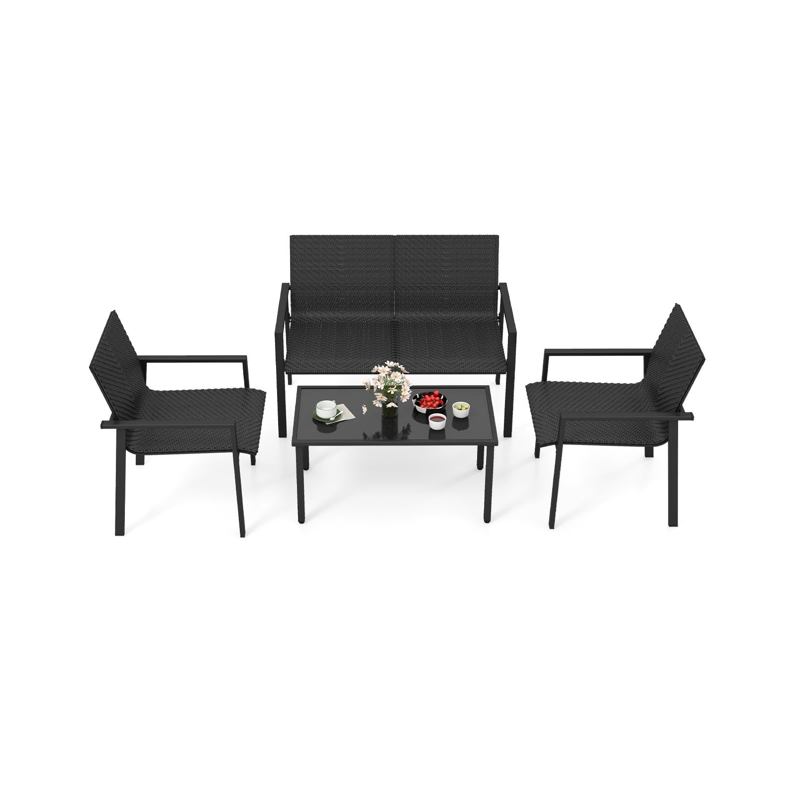 4 Pieces Patio Furniture Set with Heavy Duty Galvanized Metal Frame, Black Patio Dining Sets   at Gallery Canada