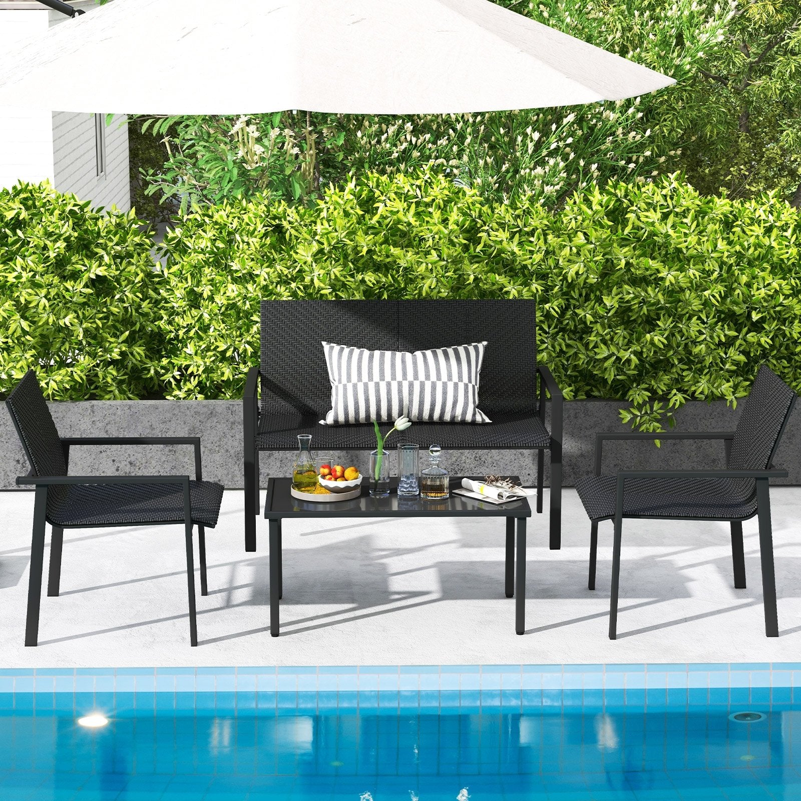 4 Pieces Patio Furniture Set with Heavy Duty Galvanized Metal Frame, Black Patio Dining Sets   at Gallery Canada