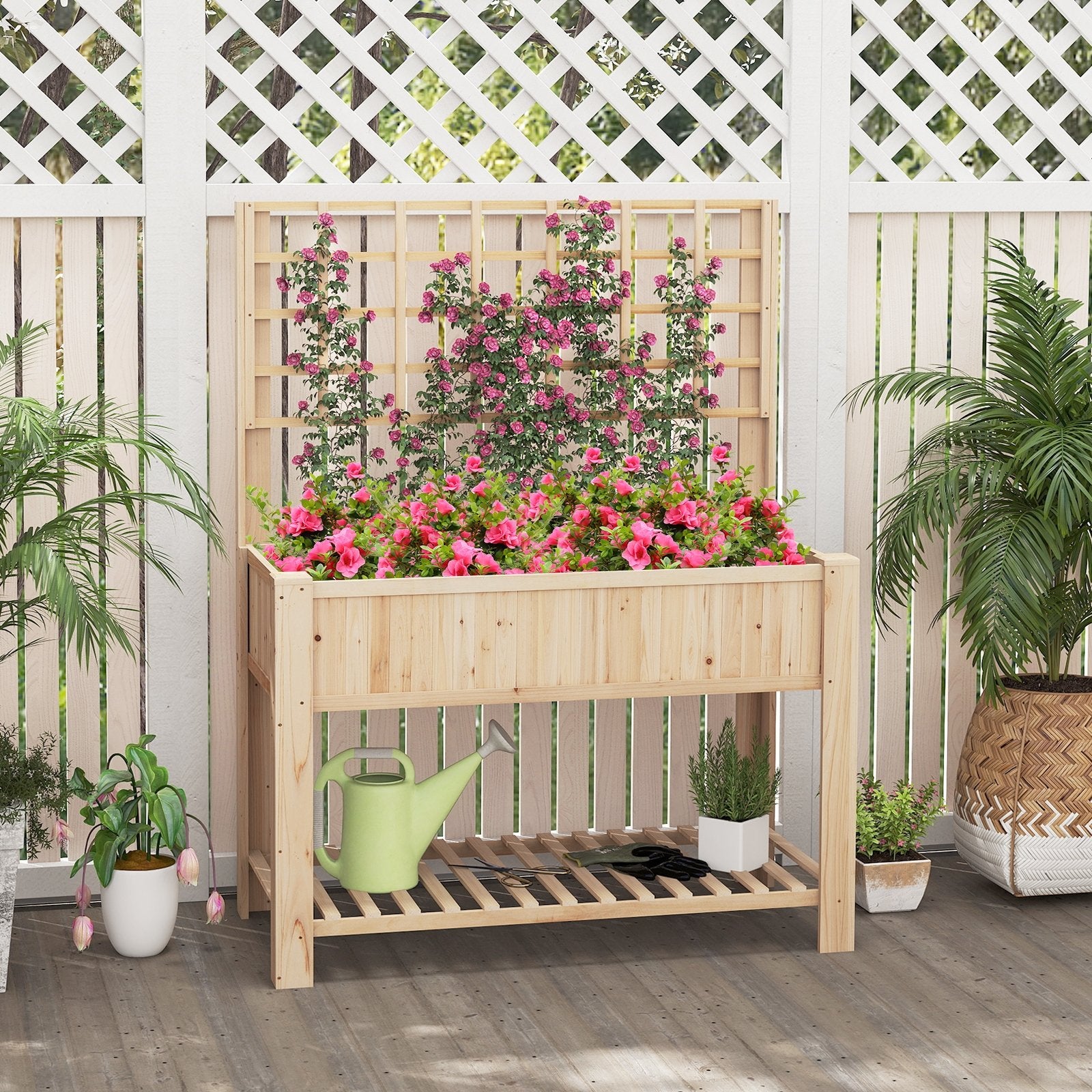 Raised Garden Bed with Trellis Wooden Elevated Planter Box with Legs, Natural Raised Garden Beds Natural at Gallery Canada