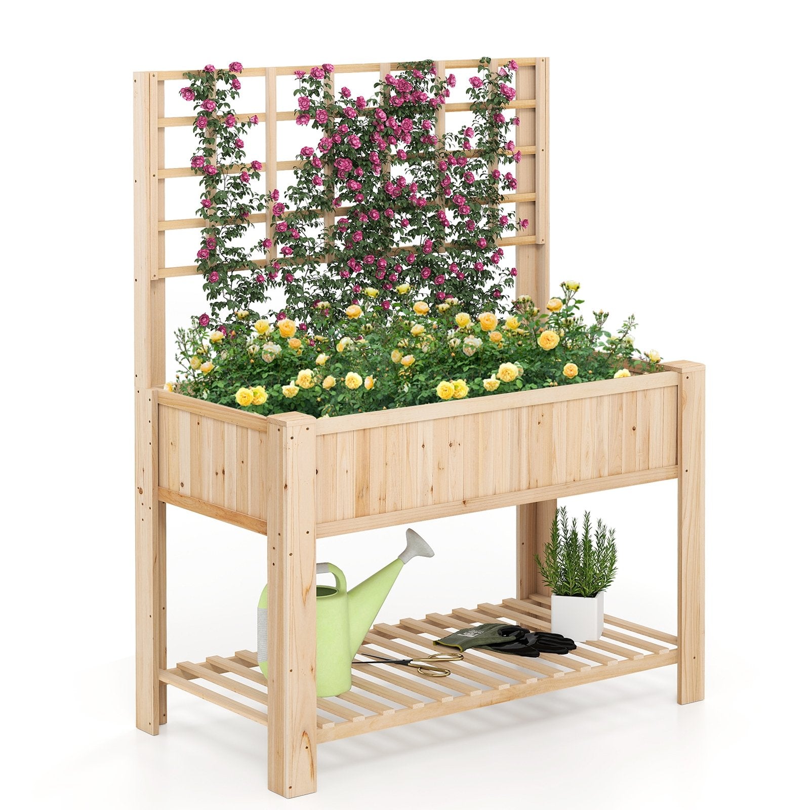 Raised Garden Bed with Trellis Wooden Elevated Planter Box with Legs, Natural Raised Garden Beds Natural at Gallery Canada