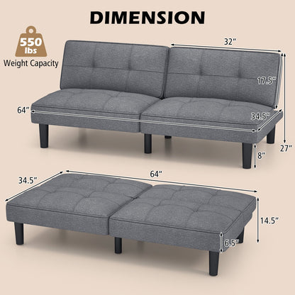 Convertible Folding Futon Sofa Bed with 6-Position Adjustable Backrest, Gray Sofas & Loveseats   at Gallery Canada