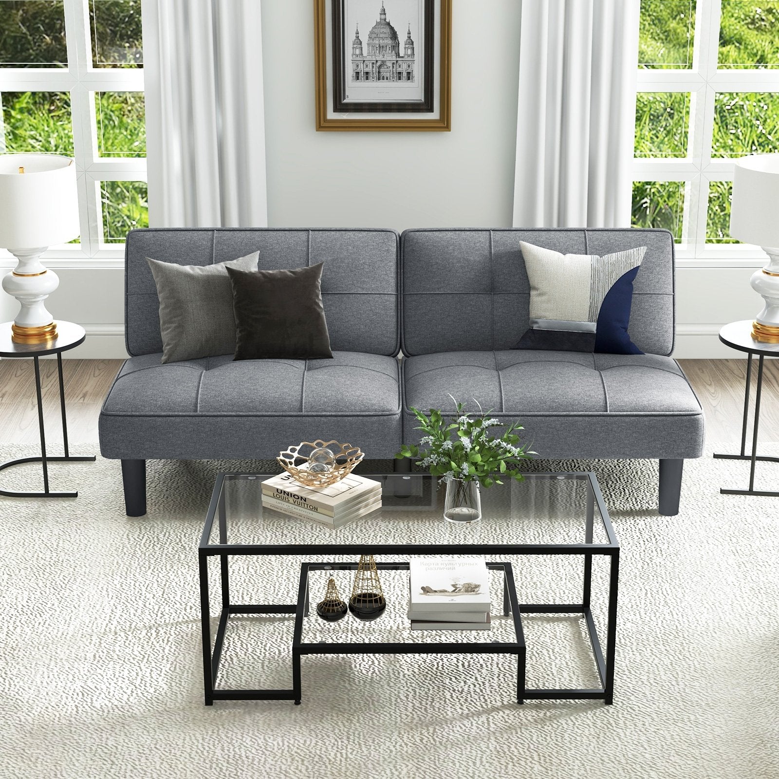 Convertible Folding Futon Sofa Bed with 6-Position Adjustable Backrest, Gray Sofas & Loveseats   at Gallery Canada