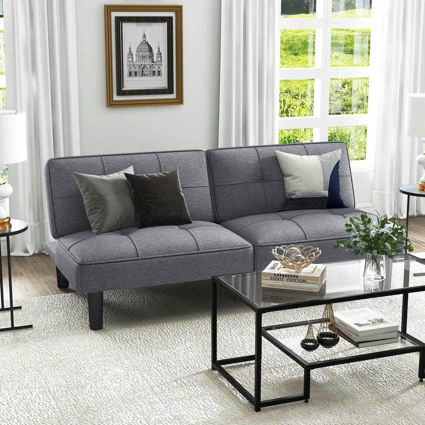 Convertible Folding Futon Sofa Bed with 6-Position Adjustable Backrest, Gray Sofas & Loveseats   at Gallery Canada