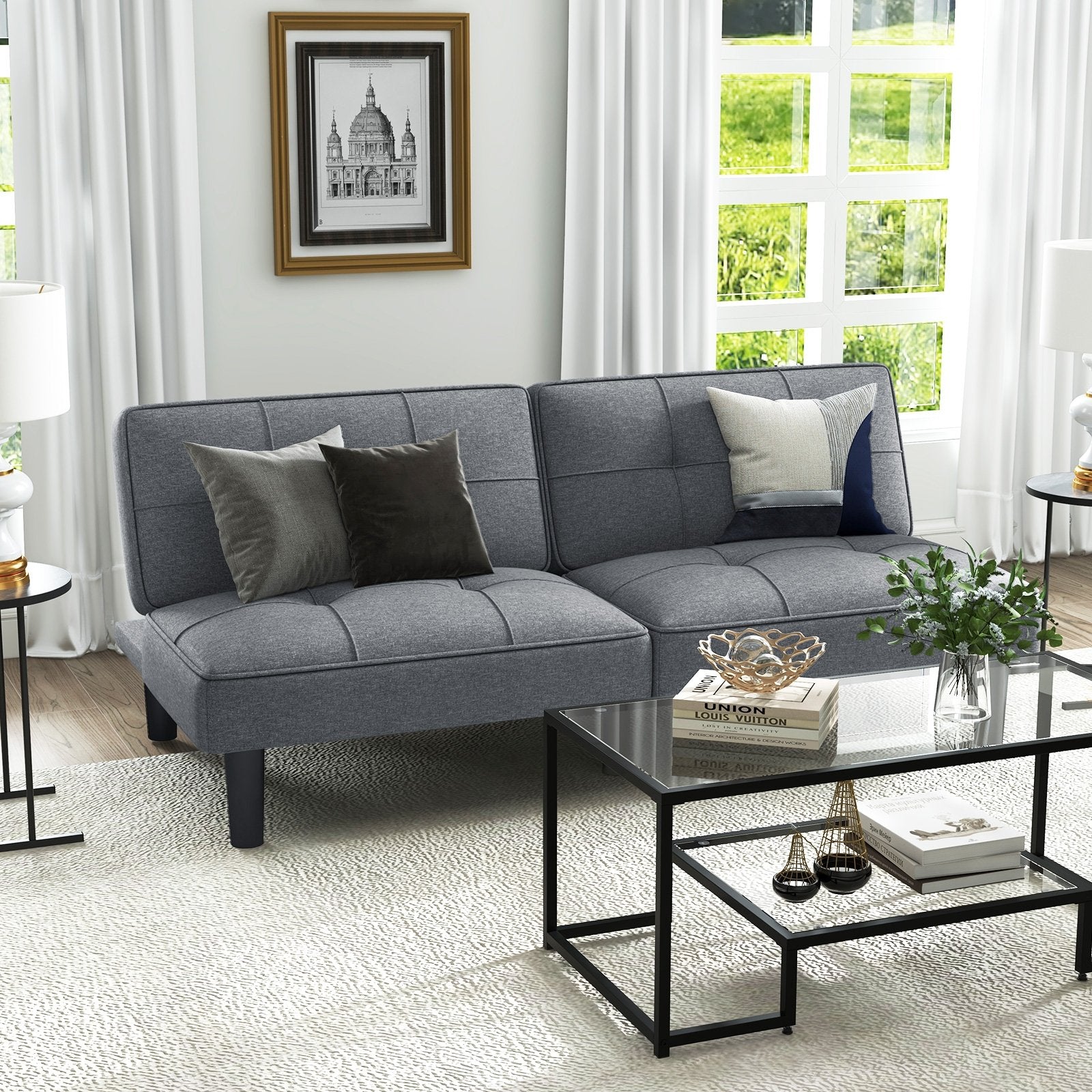 Convertible Folding Futon Sofa Bed with 6-Position Adjustable Backrest, Gray Sofas & Loveseats   at Gallery Canada