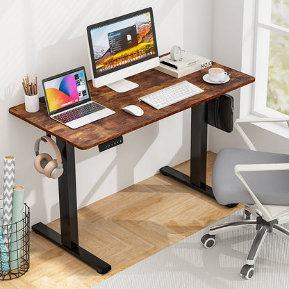 Electric Standing Desk with 3 Memory Height Settings and 2 Hanging Hooks & Cable Management, Rustic Brown Standing Desks   at Gallery Canada