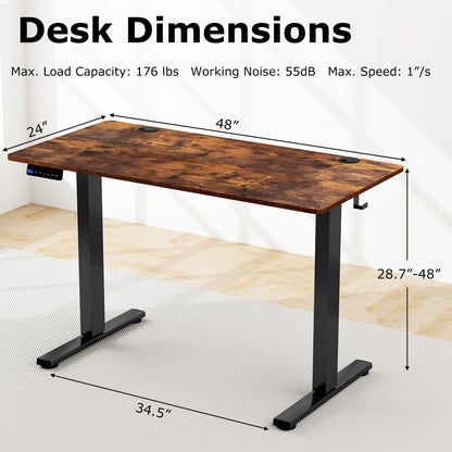 Electric Standing Desk with 3 Memory Height Settings and 2 Hanging Hooks & Cable Management, Rustic Brown Standing Desks   at Gallery Canada