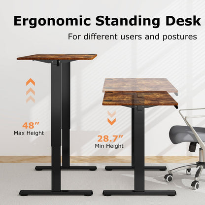 Electric Standing Desk with 3 Memory Height Settings and 2 Hanging Hooks & Cable Management, Rustic Brown Standing Desks   at Gallery Canada