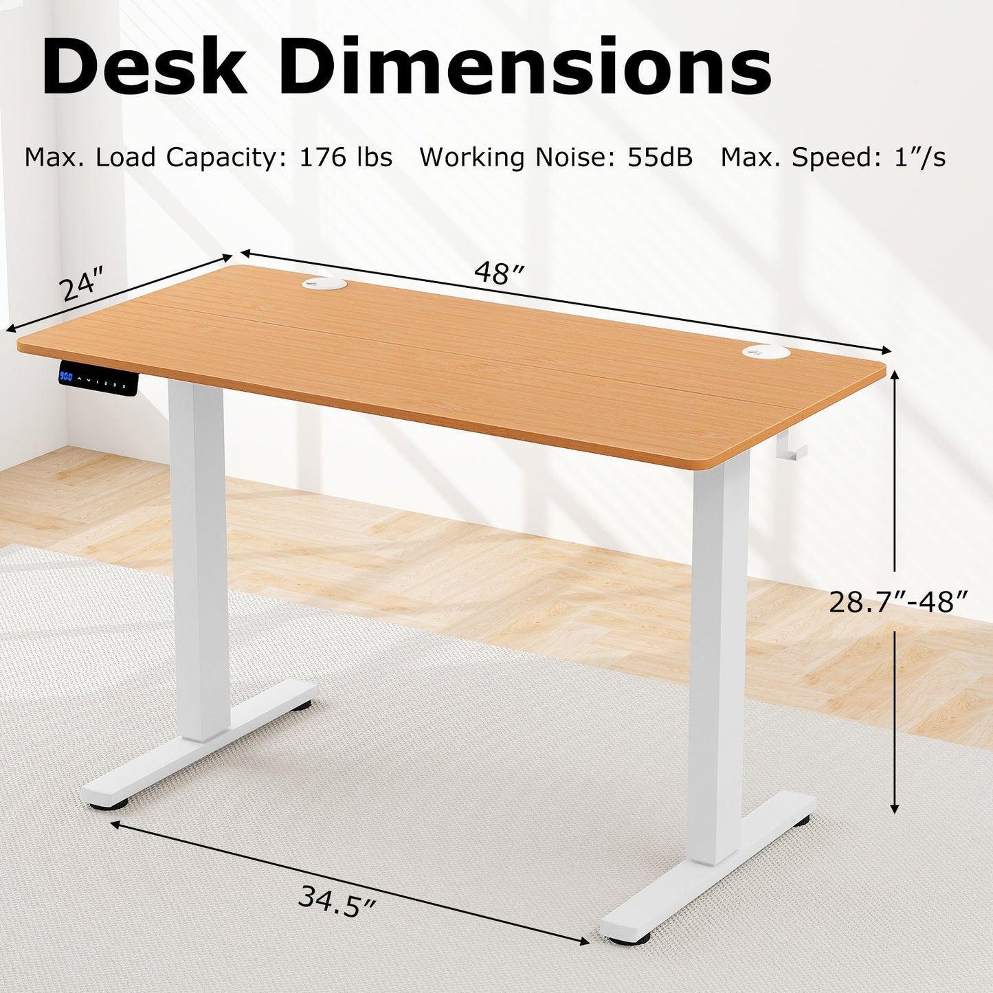 Electric Standing Desk with 3 Memory Height Settings and 2 Hanging Hooks & Cable Management, Natural Standing Desks   at Gallery Canada