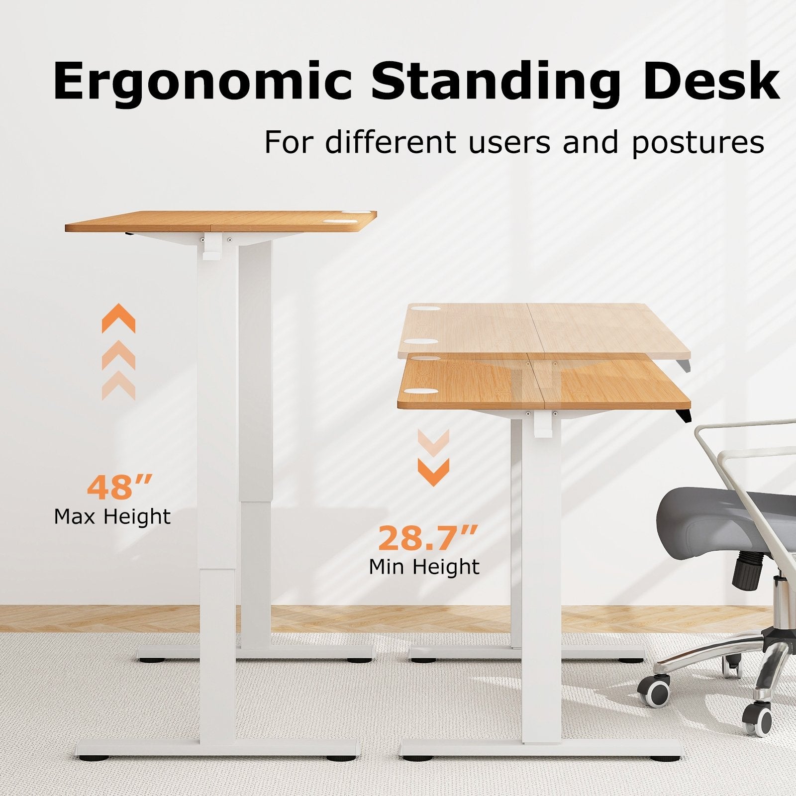 Electric Standing Desk with 3 Memory Height Settings and 2 Hanging Hooks & Cable Management, Natural Standing Desks   at Gallery Canada