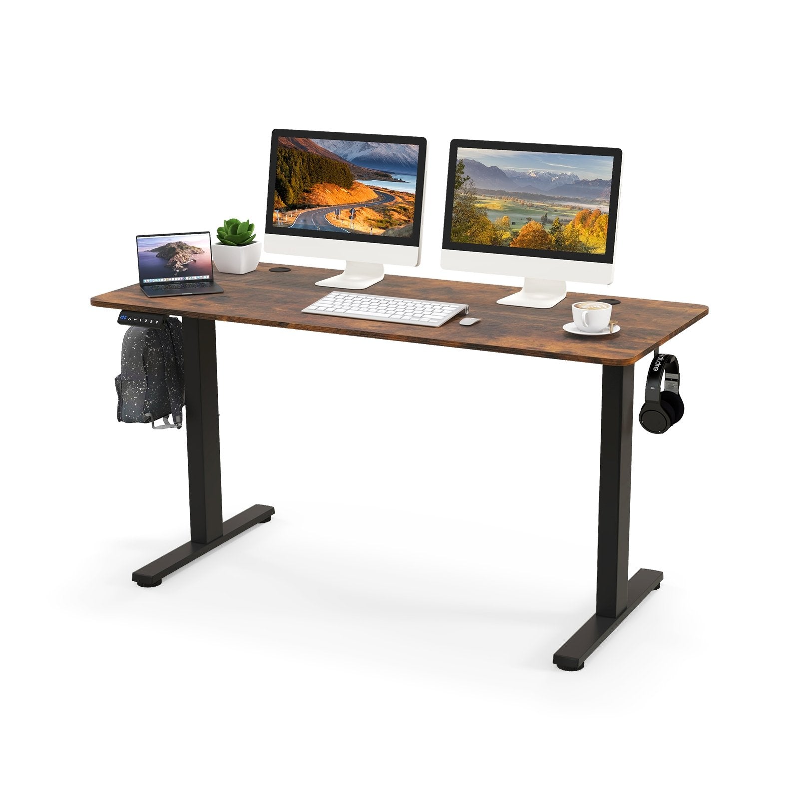 55 x 24 Inches Sit Stand Home Office Desk with 3 Memory Height Settings, Rustic Brown Standing Desks   at Gallery Canada