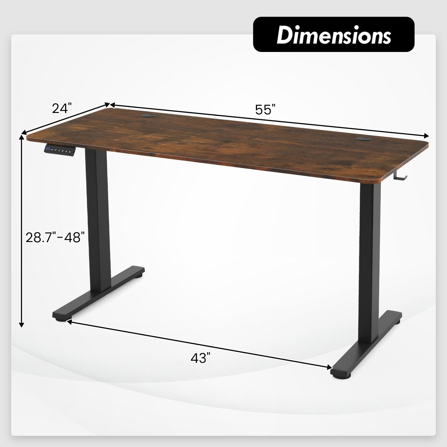 55 x 24 Inches Sit Stand Home Office Desk with 3 Memory Height Settings, Rustic Brown Standing Desks   at Gallery Canada