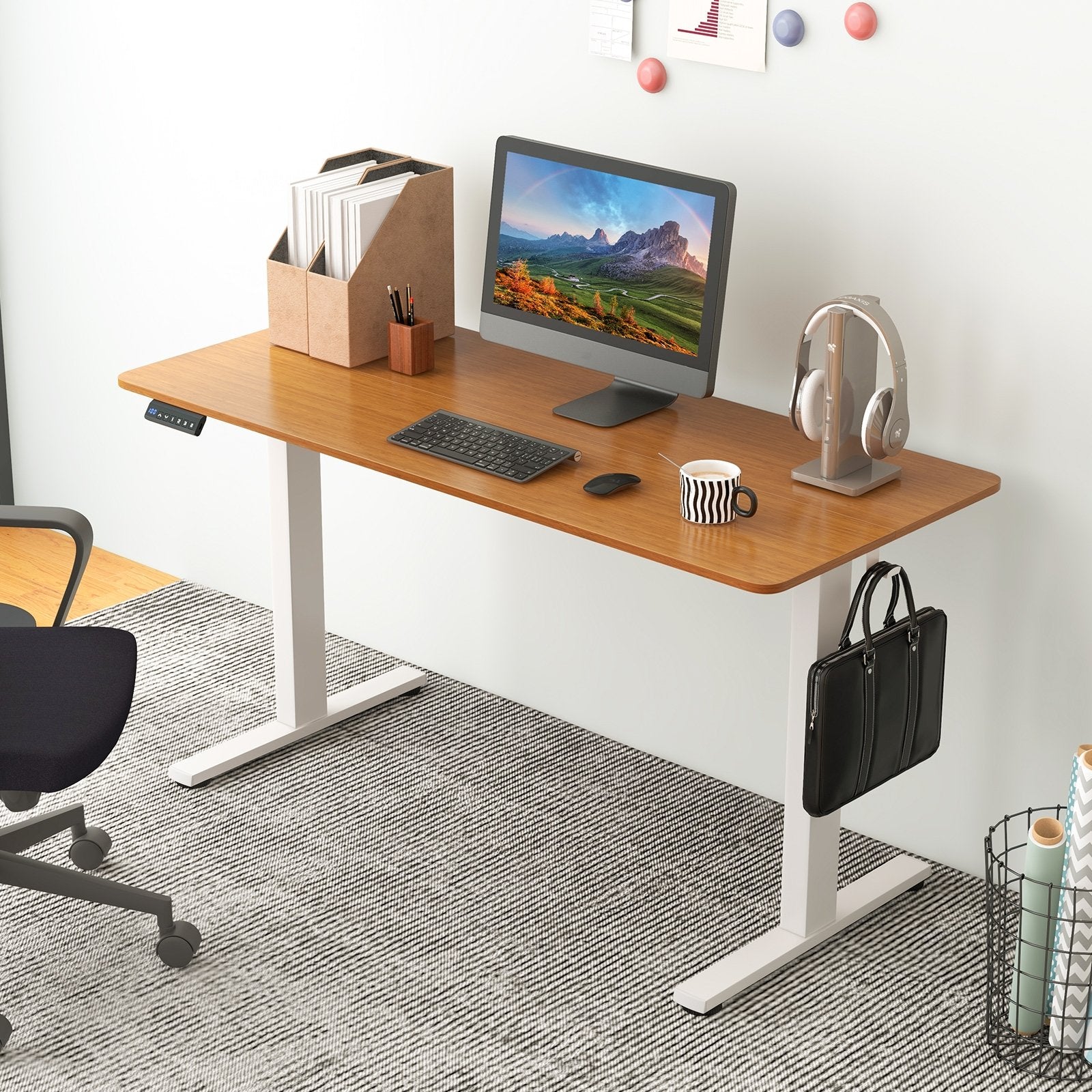 55 x 24 Inches Sit Stand Home Office Desk with 3 Memory Height Settings, Natural Standing Desks   at Gallery Canada