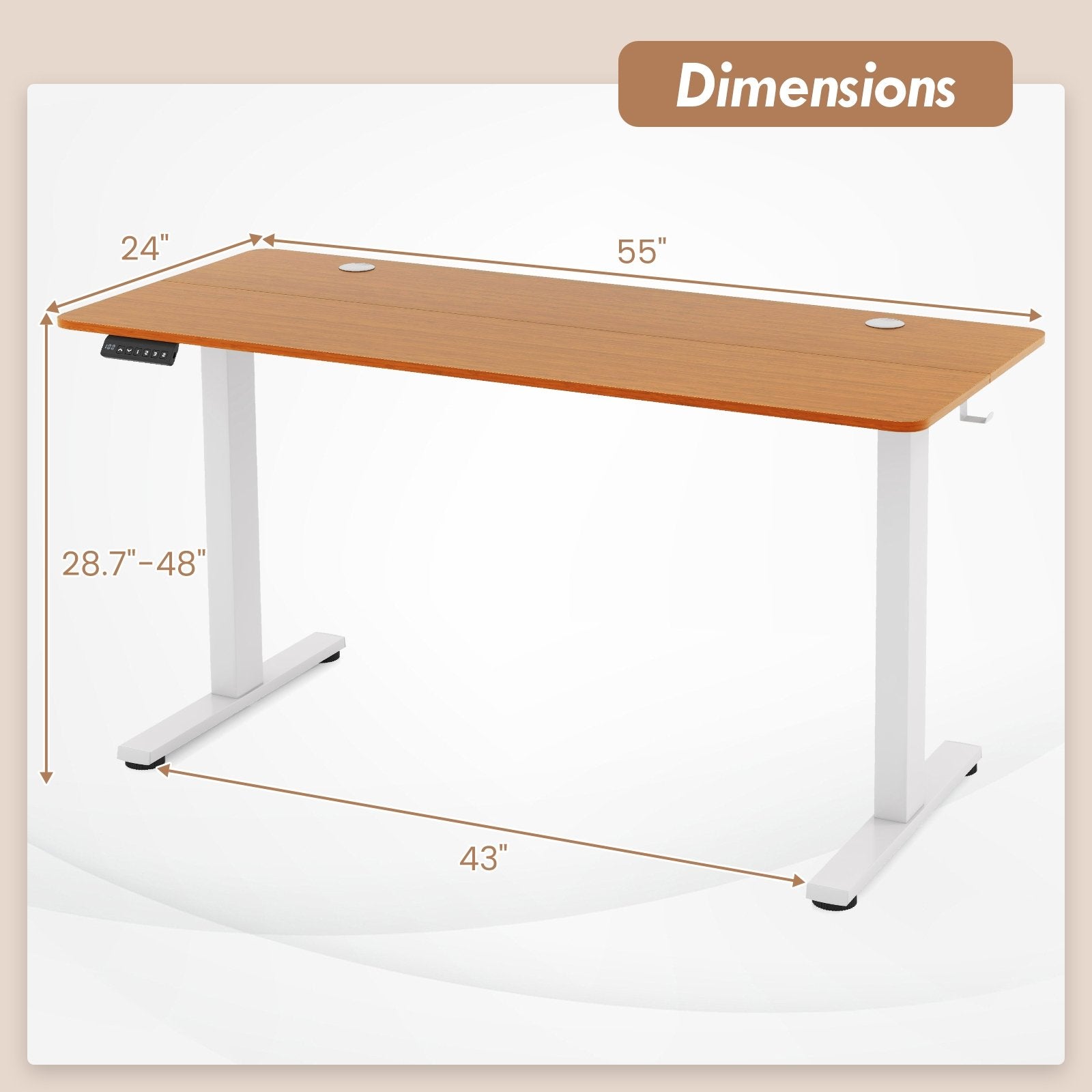 55 x 24 Inches Sit Stand Home Office Desk with 3 Memory Height Settings, Natural Standing Desks   at Gallery Canada