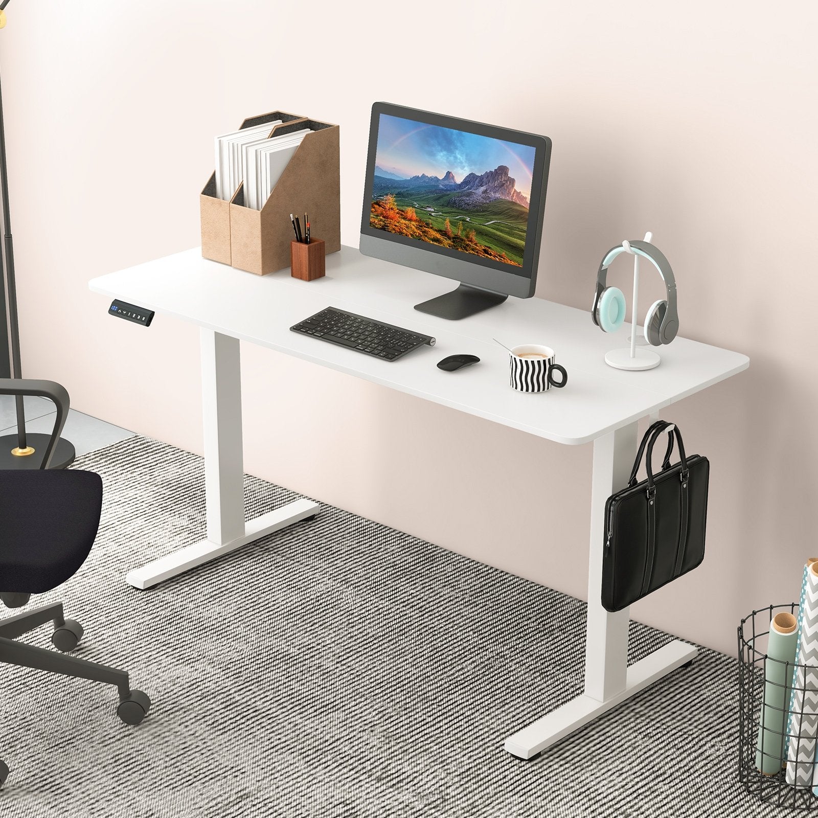 55 x 24 Inches Sit Stand Home Office Desk with 3 Memory Height Settings, White Standing Desks   at Gallery Canada