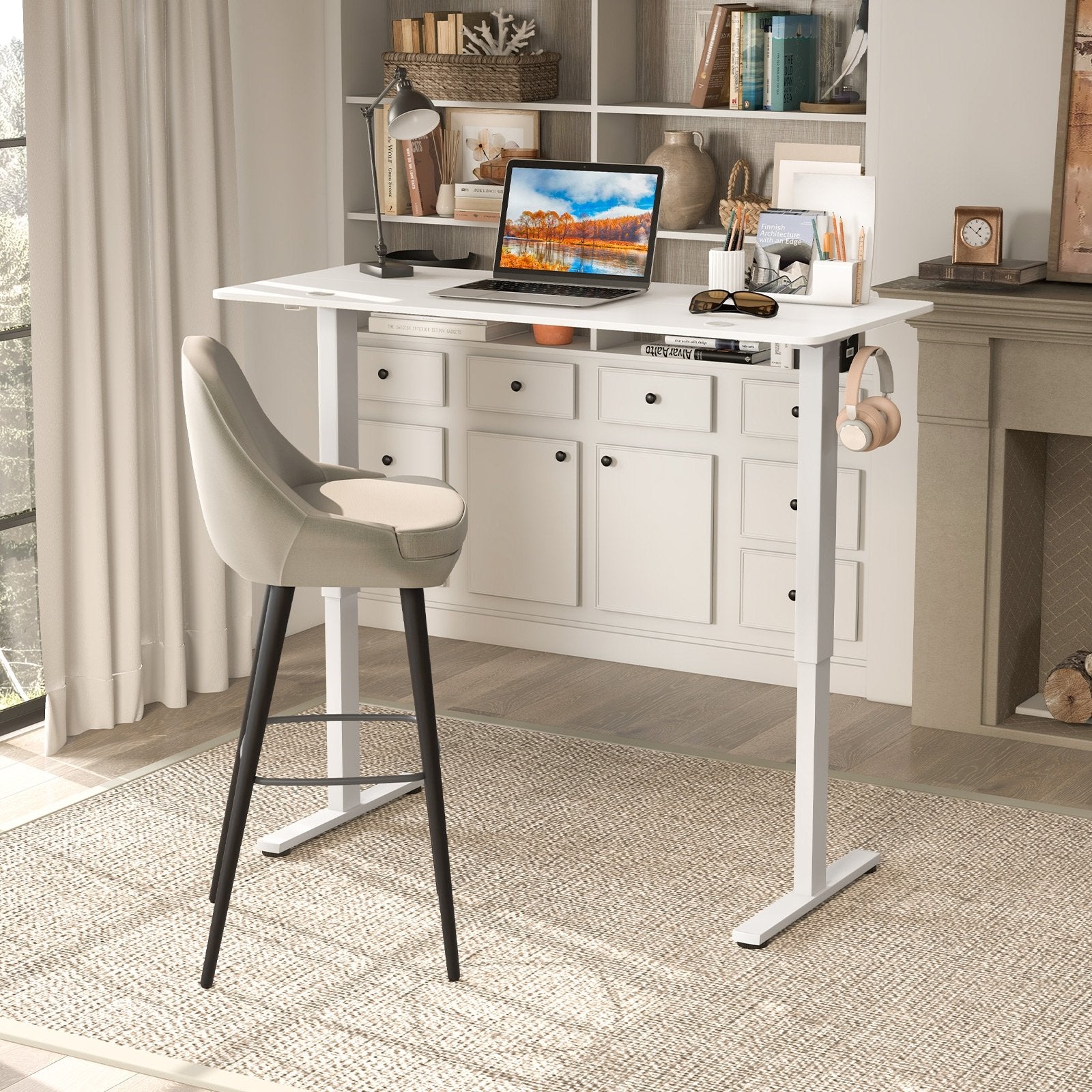 55 x 24 Inches Sit Stand Home Office Desk with 3 Memory Height Settings, White Standing Desks   at Gallery Canada