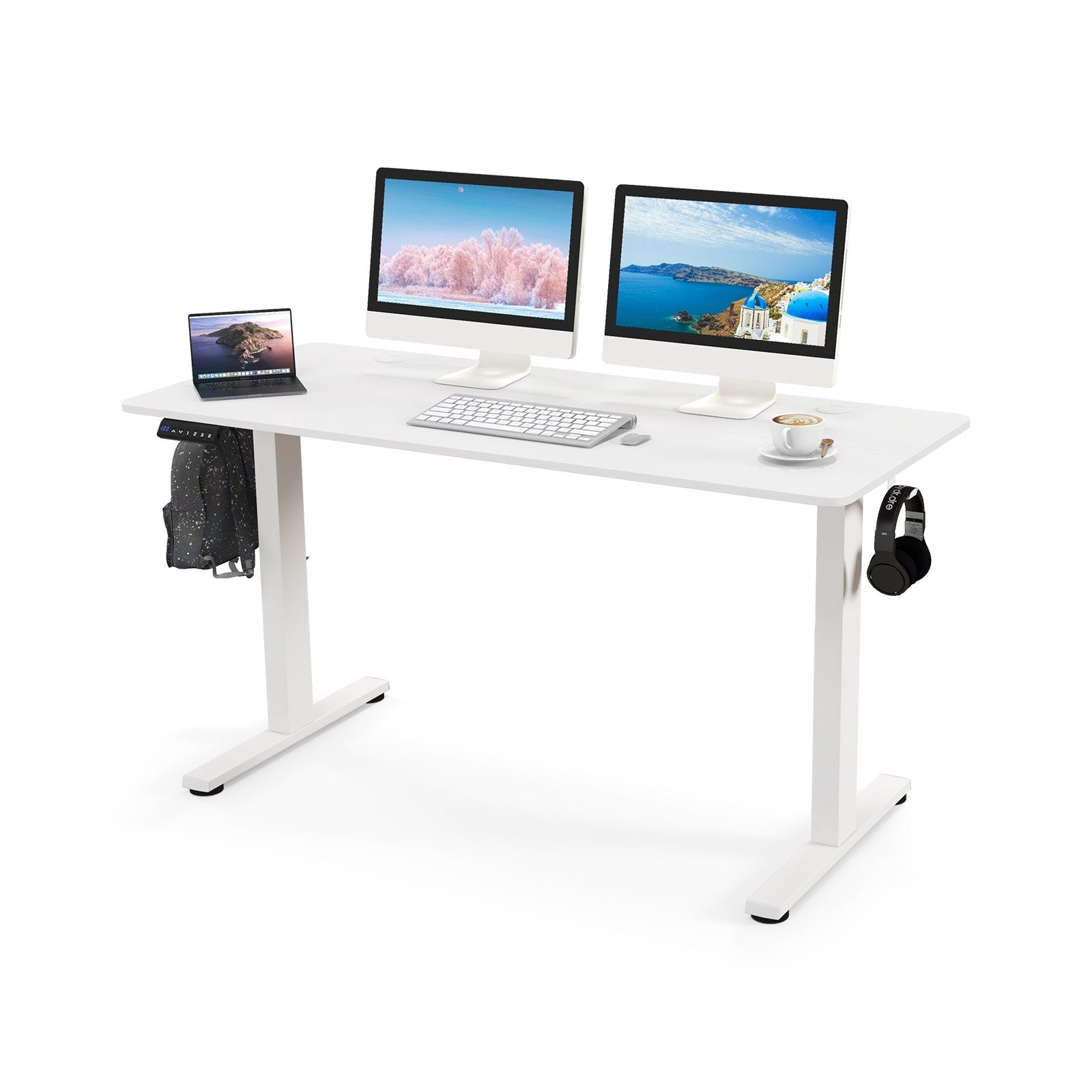 55 x 24 Inches Sit Stand Home Office Desk with 3 Memory Height Settings, White Standing Desks   at Gallery Canada