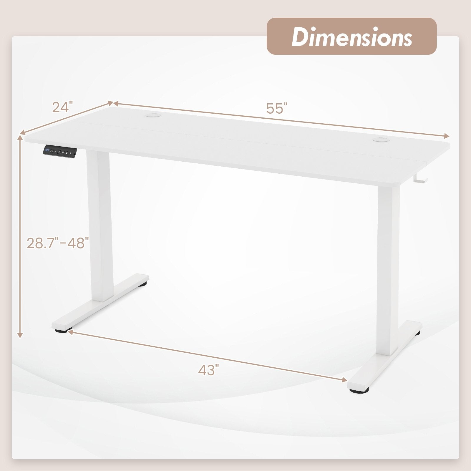 55 x 24 Inches Sit Stand Home Office Desk with 3 Memory Height Settings, White Standing Desks   at Gallery Canada