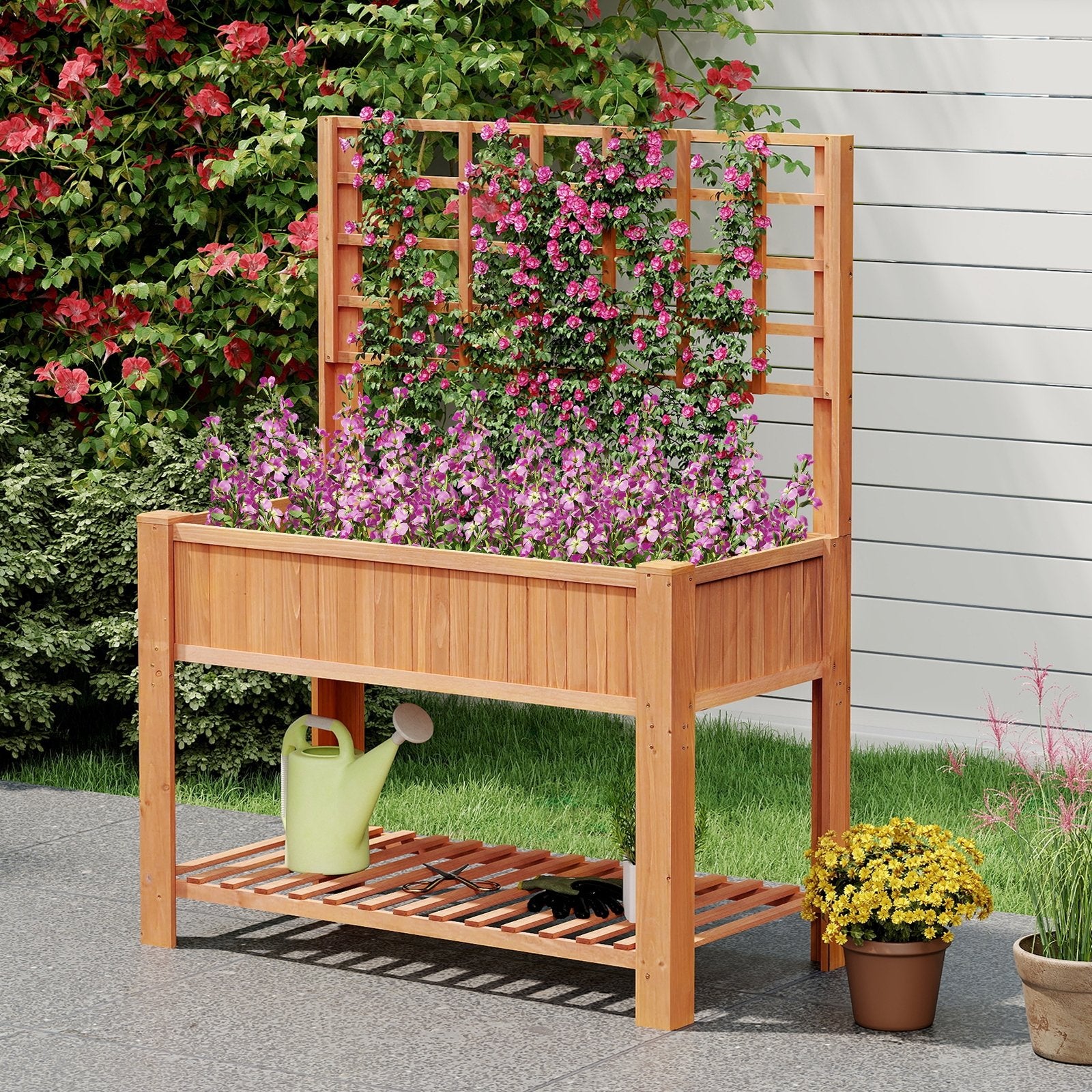 Raised Garden Bed with Trellis Wooden Elevated Planter Box with Legs, Orange Raised Garden Beds Orange at Gallery Canada