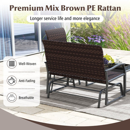 4 Piece Patio Gliding Set Wicker Swing Glider Furniture Set witrh Tempered Glass Coffee Table, Brown Patio Conversation Sets   at Gallery Canada