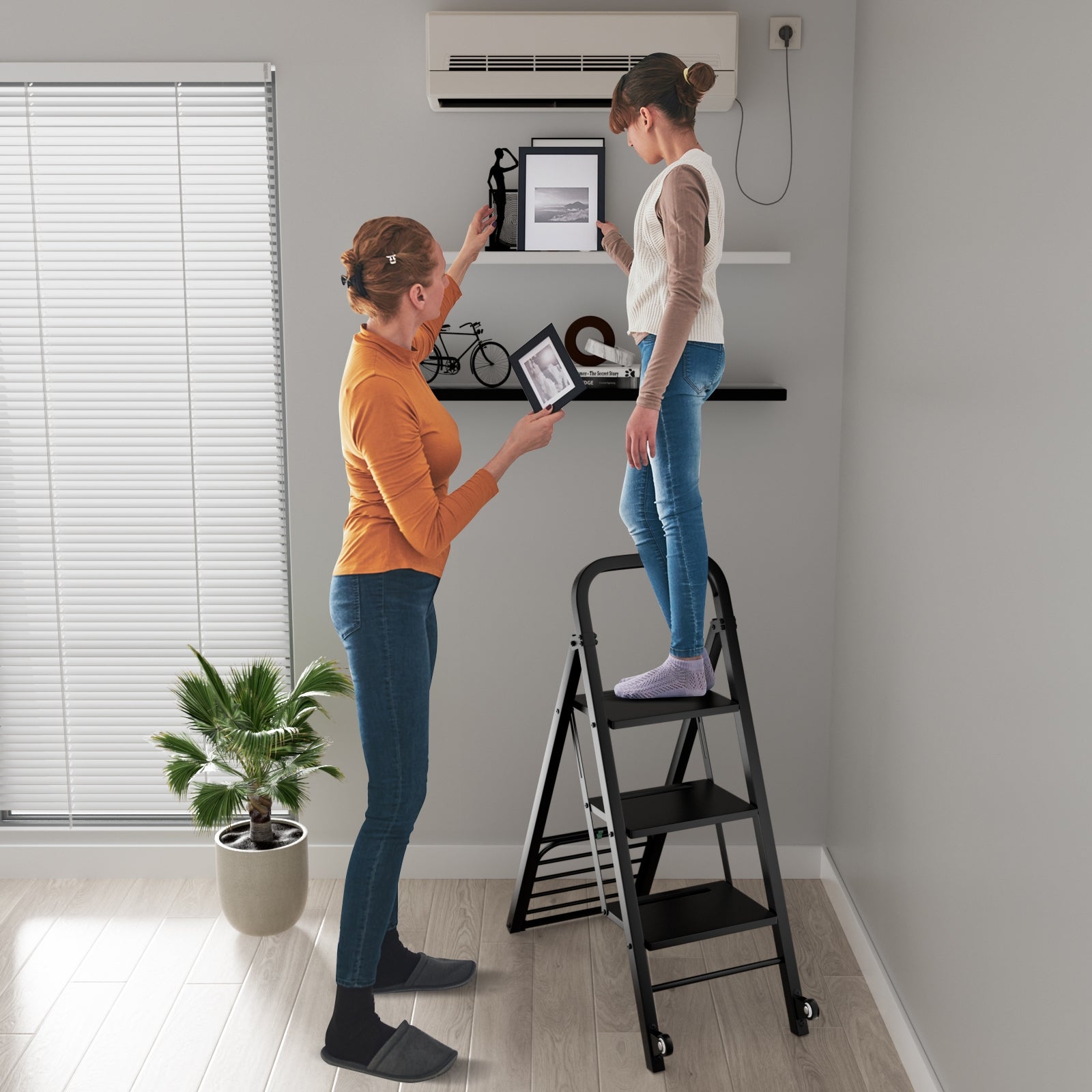 2 in 1 Hand Truck and Ladder Combo with Rubber Wheels Handle for Warehouse Garage Home, Black Sheds & Outdoor Storage at Gallery Canada