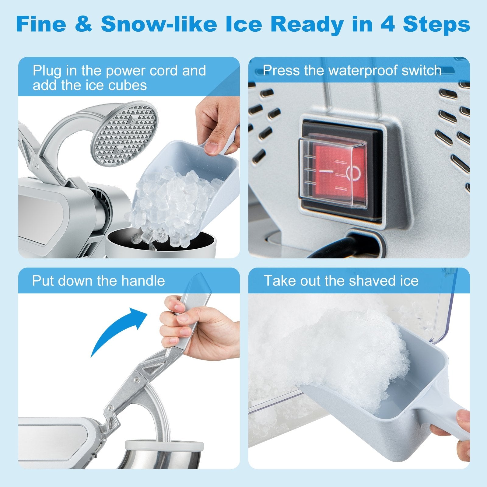 300W Commercial Ice Crusher with Dual Blades and Safety Switch, Gray Ice Crushers & Shavers   at Gallery Canada