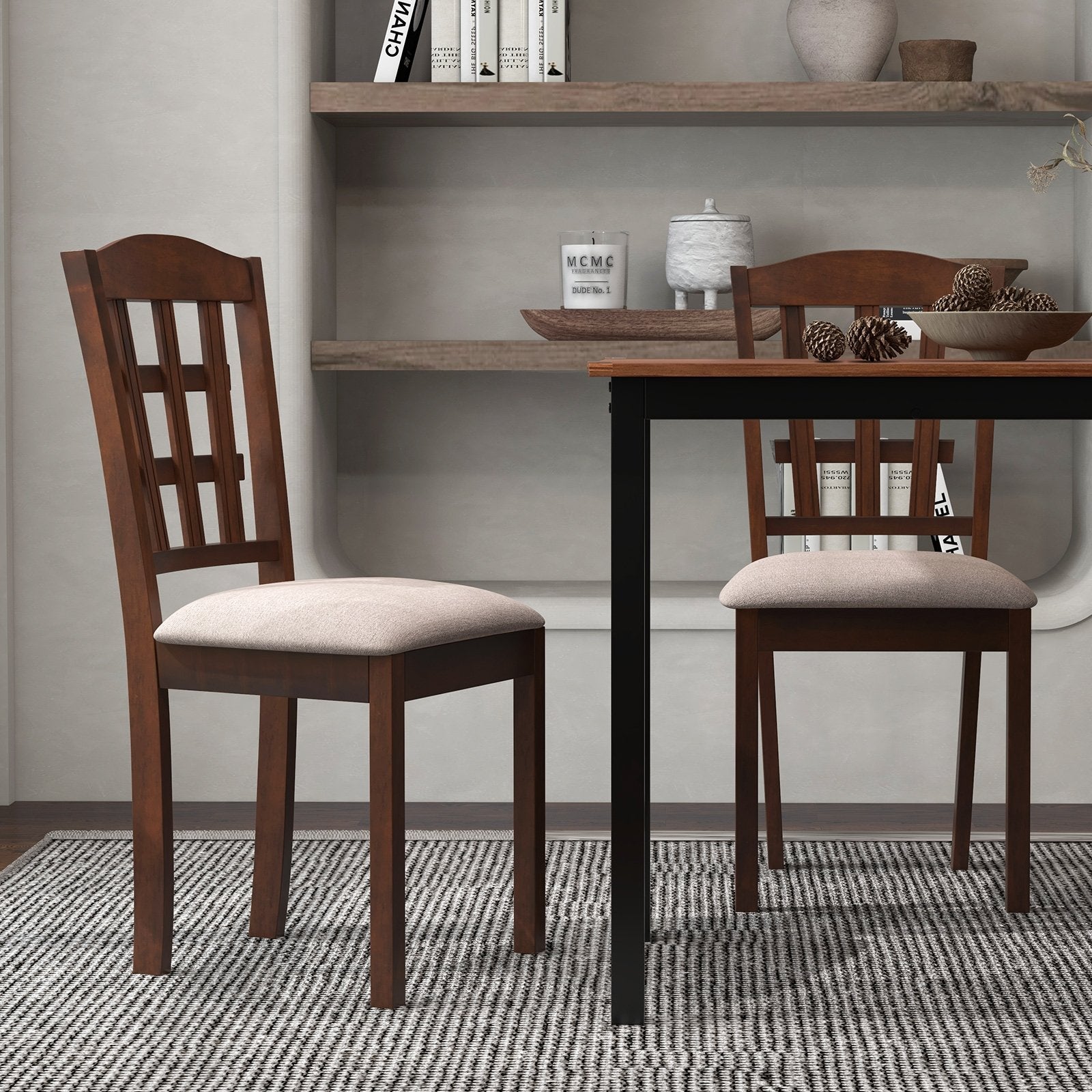 Set of 2 Wood Kitchen Chairs with Faux Leather Upholstered Seat, Coffee Dining Chairs   at Gallery Canada