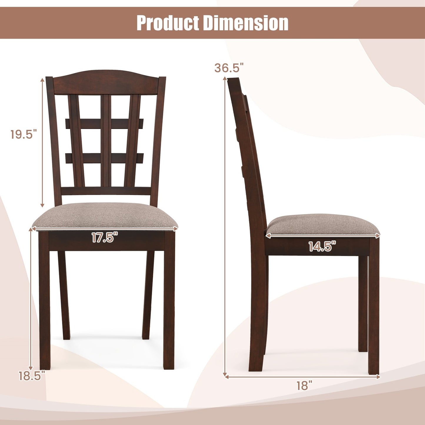 Set of 2 Wood Kitchen Chairs with Faux Leather Upholstered Seat, Coffee Dining Chairs   at Gallery Canada