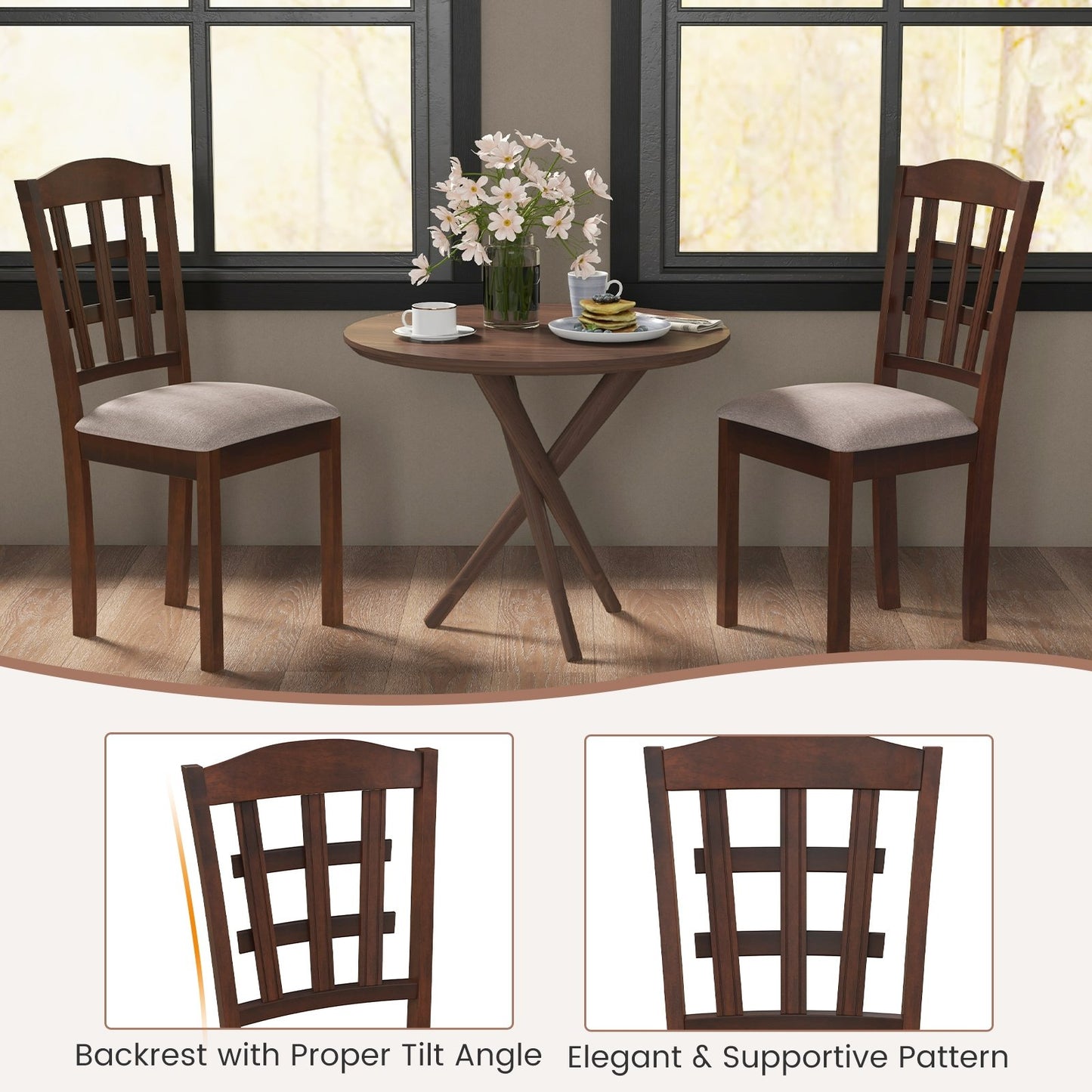 Set of 2 Wood Kitchen Chairs with Faux Leather Upholstered Seat, Coffee Dining Chairs   at Gallery Canada