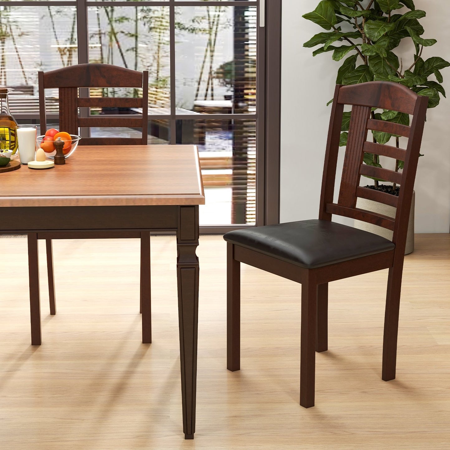 Set of 2 Wood Kitchen Chairs with Faux Leather Upholstered Seat, Black Dining Chairs   at Gallery Canada