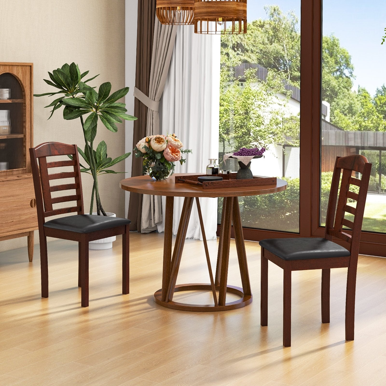 Set of 2 Wood Kitchen Chairs with Faux Leather Upholstered Seat, Black Dining Chairs   at Gallery Canada