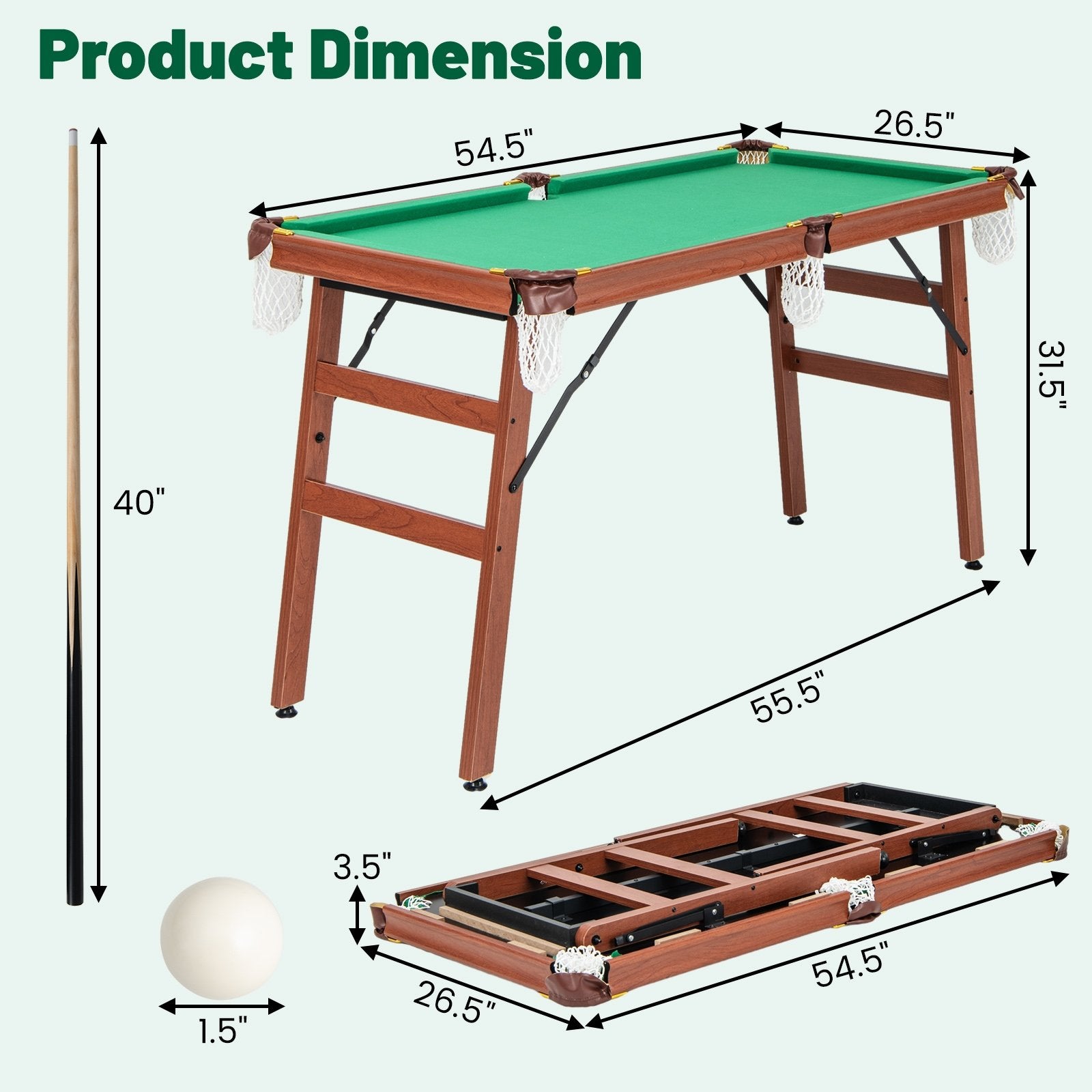 Folding Portable Billiards Table Game Set with Adjustable Foot Levelers, Multicolor Game Room   at Gallery Canada