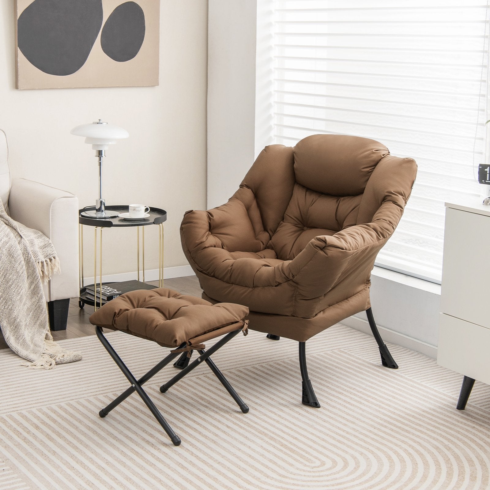 Modern Accent Sofa Chair with Folding Footrest and Side Pocket, Brown Accent Chairs   at Gallery Canada