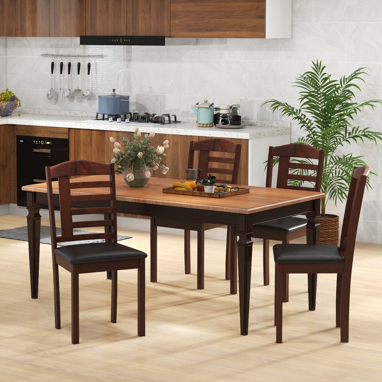 Set of 2 Wood Kitchen Chairs with Faux Leather Upholstered Seat, Black Dining Chairs   at Gallery Canada