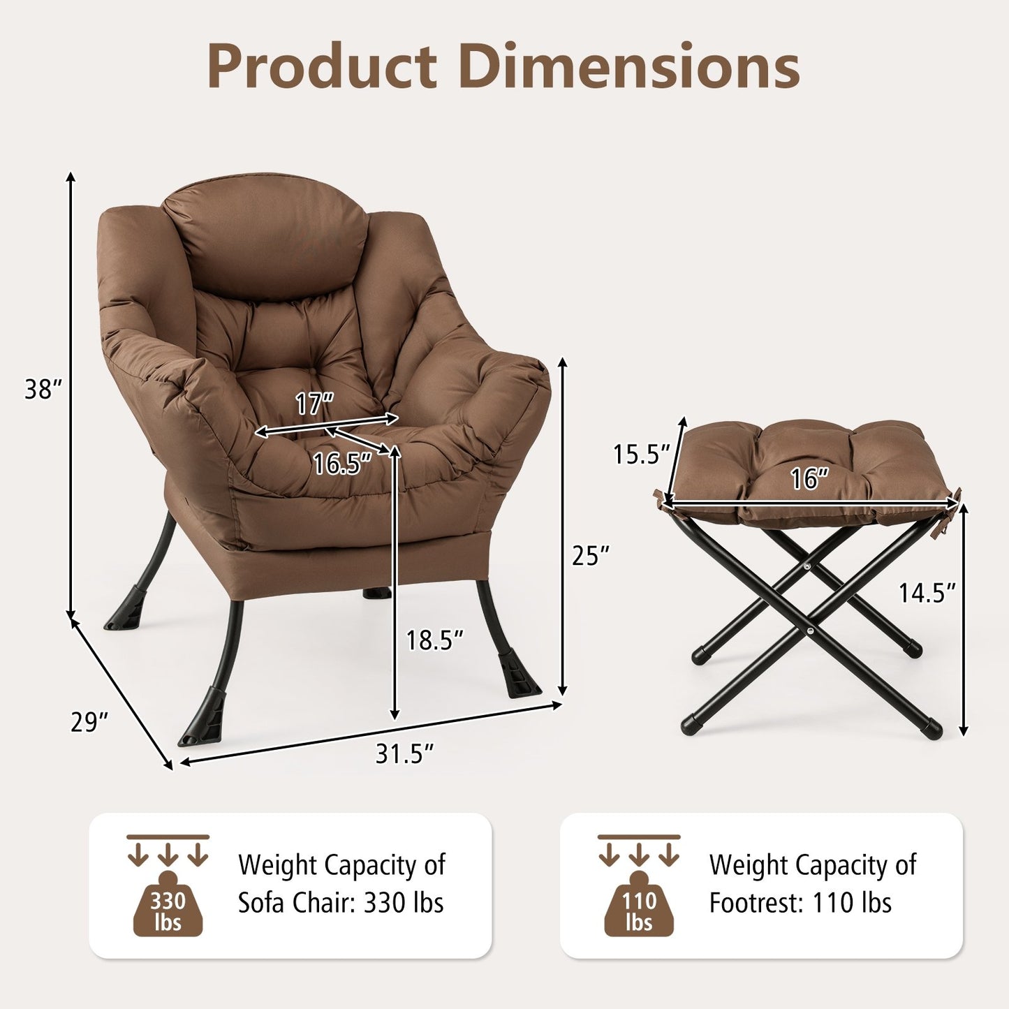 Modern Accent Sofa Chair with Folding Footrest and Side Pocket, Brown Accent Chairs   at Gallery Canada