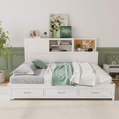 Twin/Full Size Wooden Daybed with 3 Drawers with Storage Shelves-Twin Size, White Bunk Bed Frame   at Gallery Canada