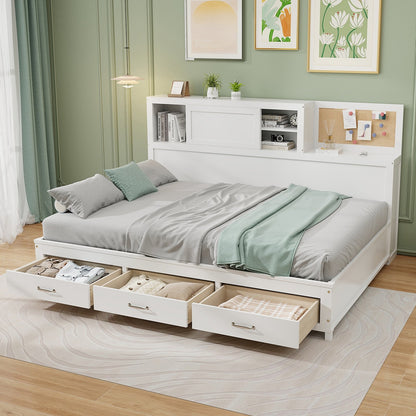 Twin/Full Size Wooden Daybed with 3 Drawers with Storage Shelves-Twin Size, White Bunk Bed Frame   at Gallery Canada