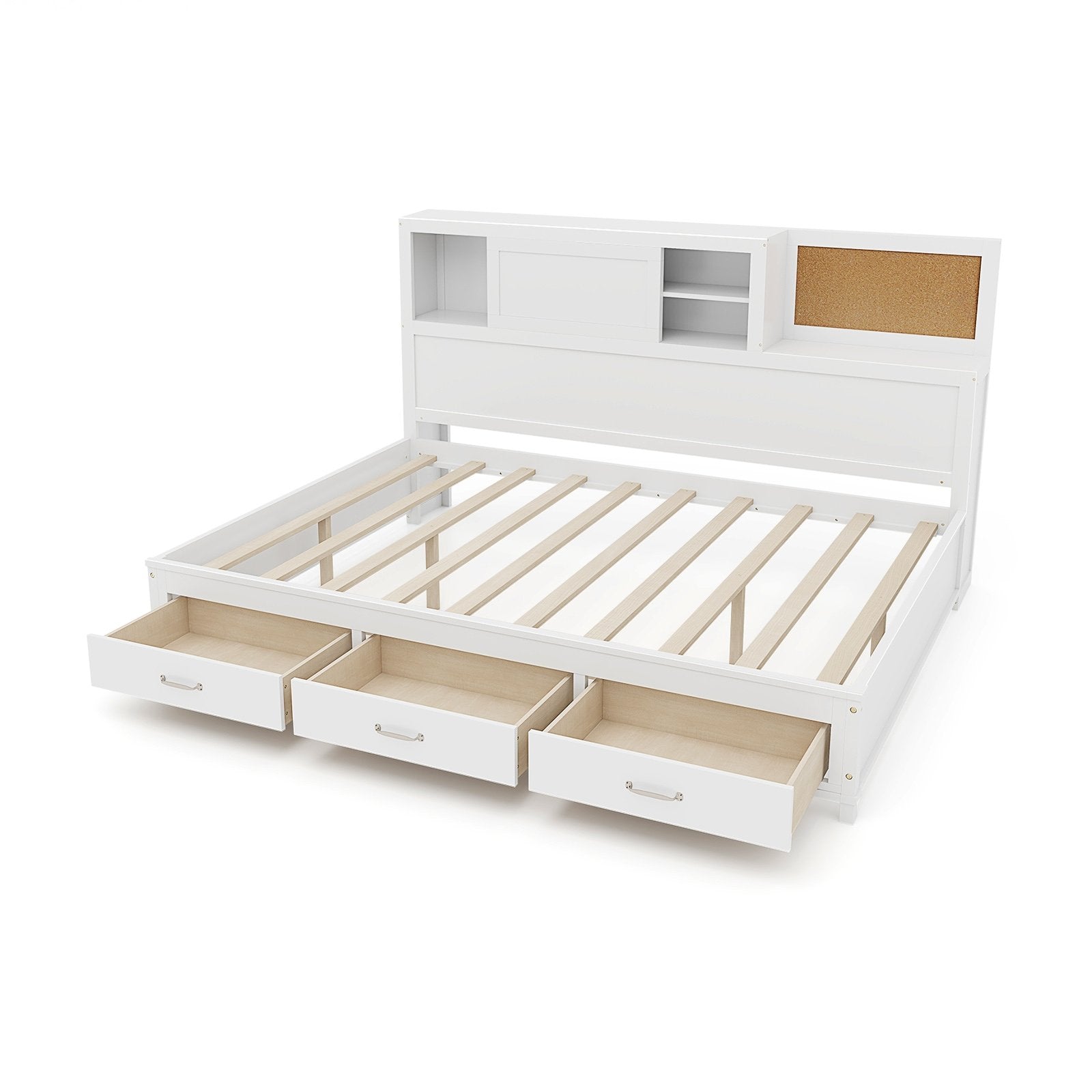 Twin/Full Size Wooden Daybed with 3 Drawers with Storage Shelves-Twin Size, White Bunk Bed Frame   at Gallery Canada