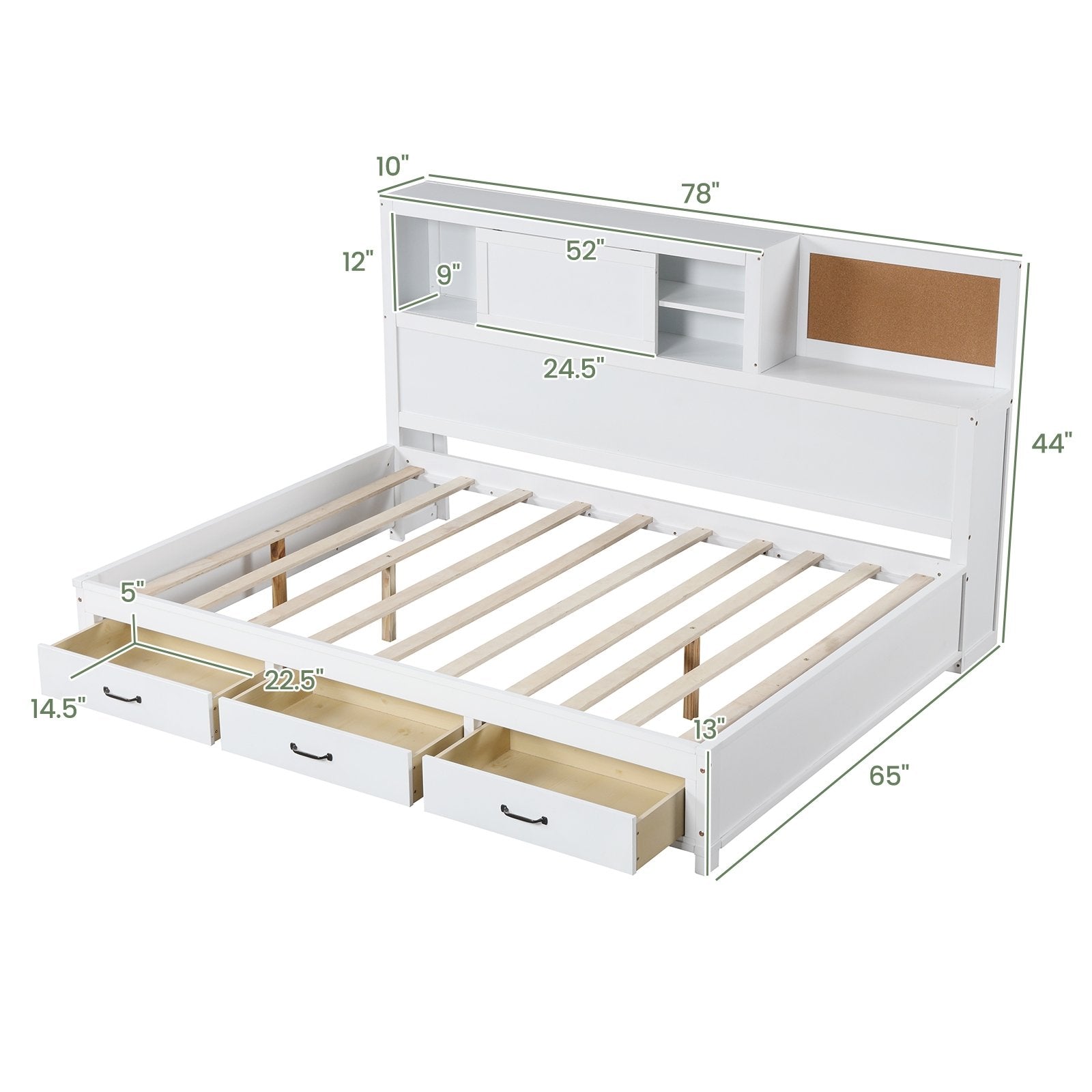 Twin/Full Size Wooden Daybed with 3 Drawers with Storage Shelves-Twin Size, White Bunk Bed Frame   at Gallery Canada