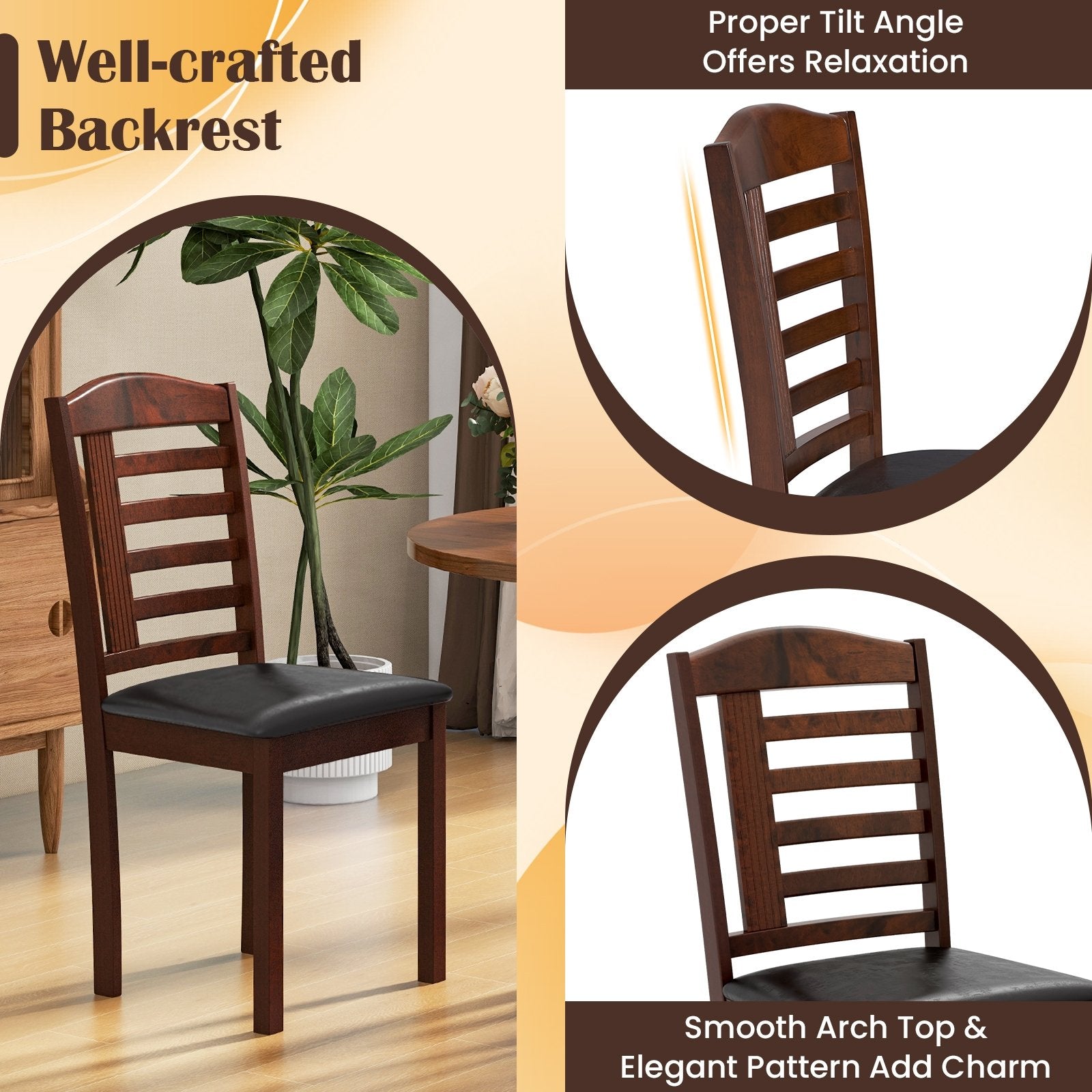 Set of 2 Wood Kitchen Chairs with Faux Leather Upholstered Seat, Black Dining Chairs   at Gallery Canada