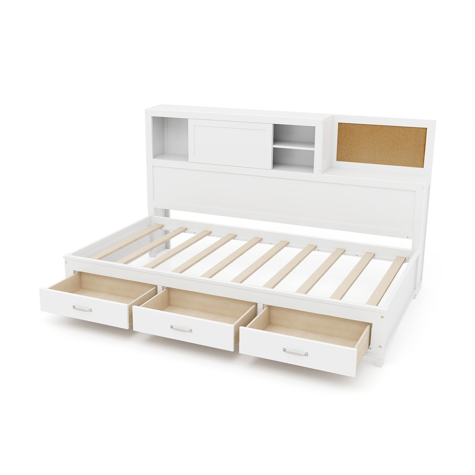 Twin/Full Size Wooden Daybed with 3 Drawers with Storage Shelves-Full Size, White Bunk Bed Frame   at Gallery Canada