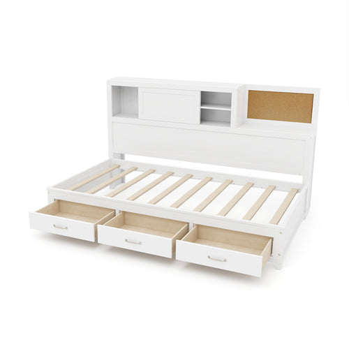 Twin/Full Size Wooden Daybed with 3 Drawers with Storage Shelves-Full Size, White