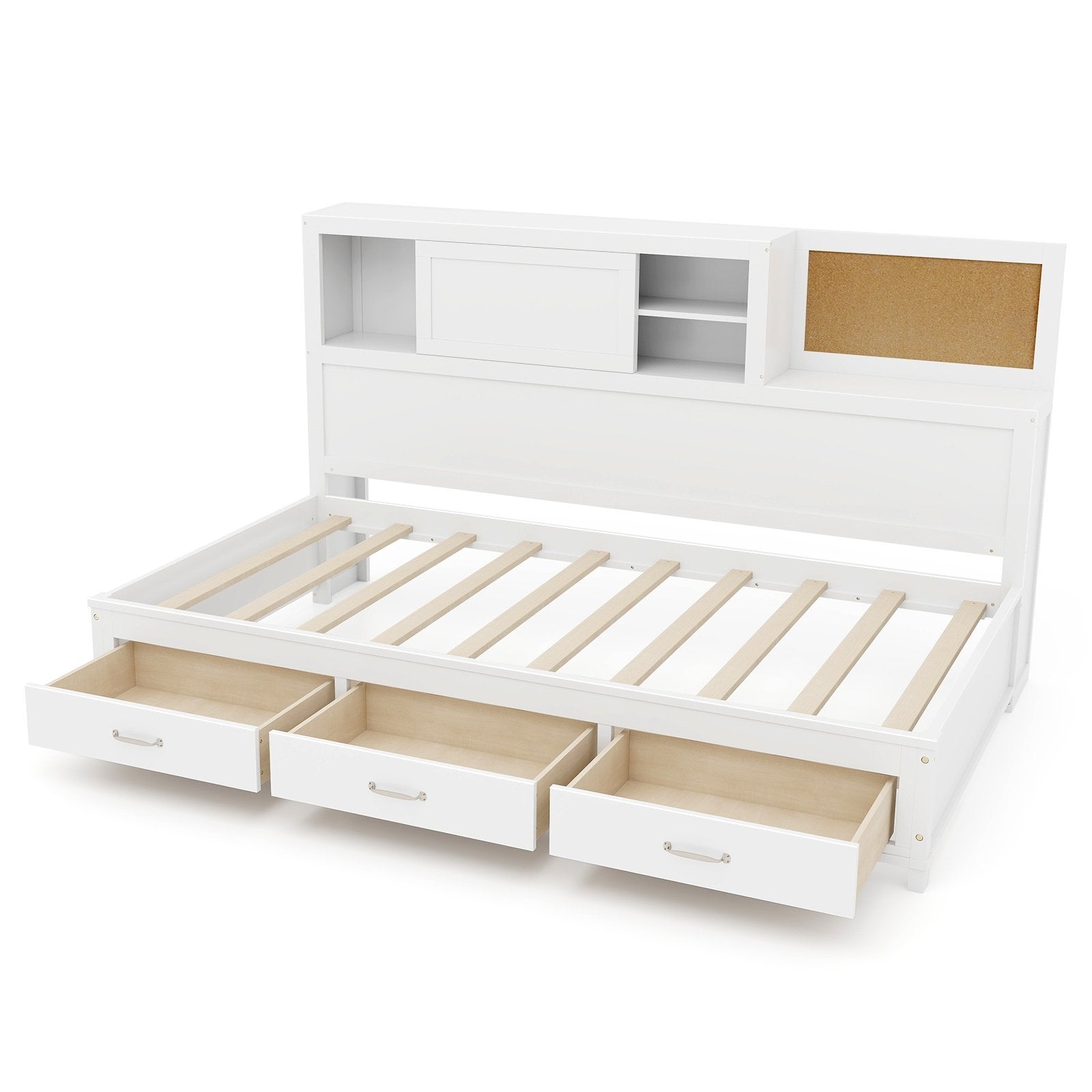 Twin/Full Size Wooden Daybed with 3 Drawers with Storage Shelves-Full Size, White Bunk Bed Frame   at Gallery Canada