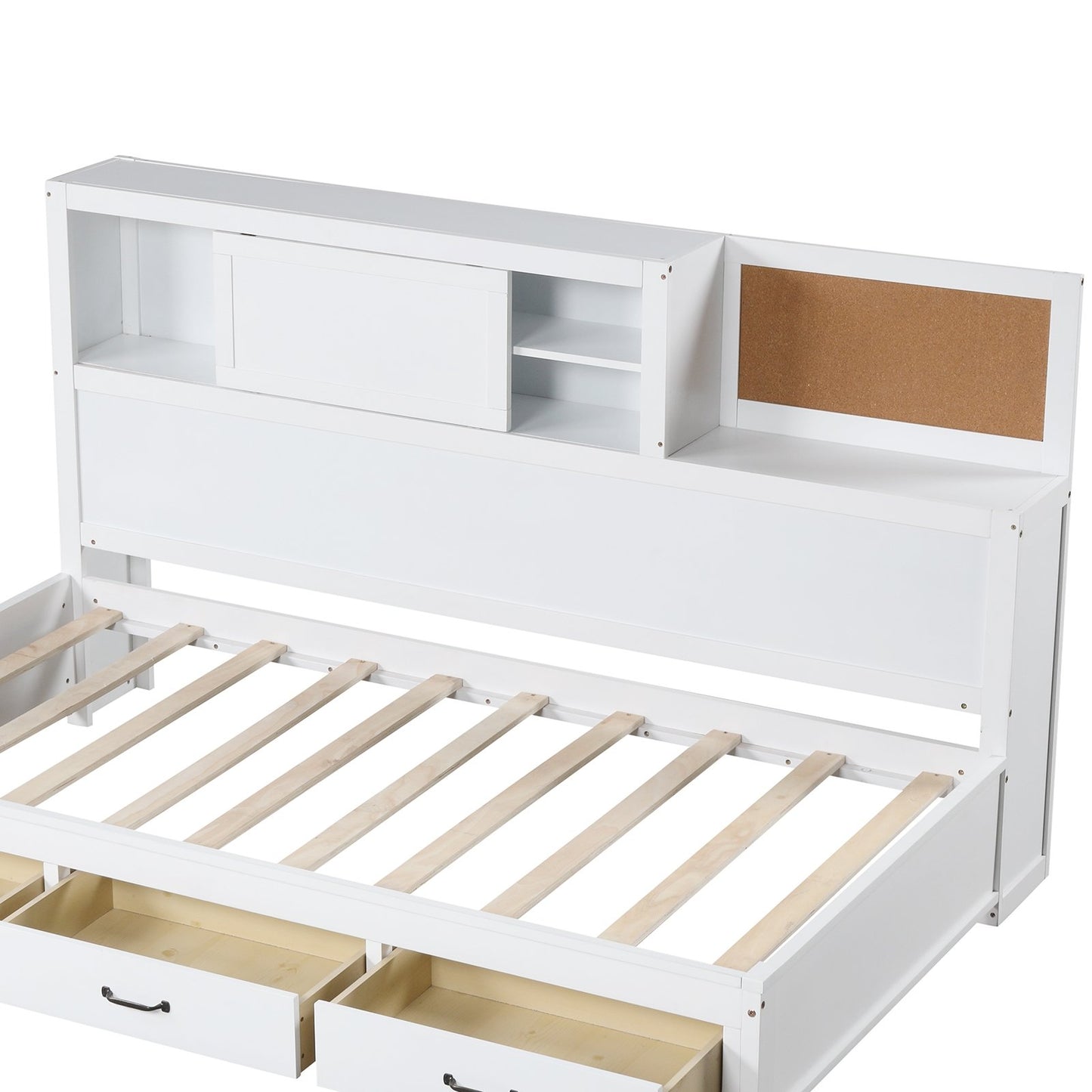 Twin/Full Size Wooden Daybed with 3 Drawers with Storage Shelves-Full Size, White Bunk Bed Frame   at Gallery Canada