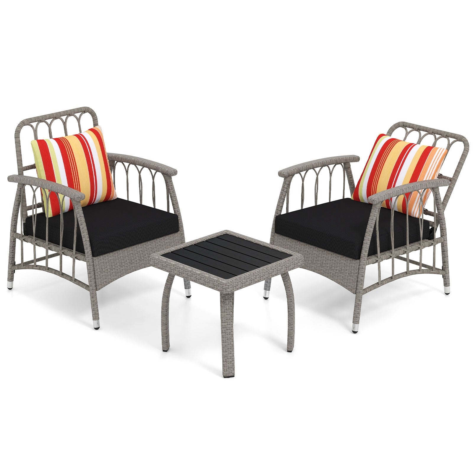 3 Pieces Patio PE Wicker Furniture Set with 5-Level Adjustable Backrest, Gray Patio Conversation Sets Gray at Gallery Canada