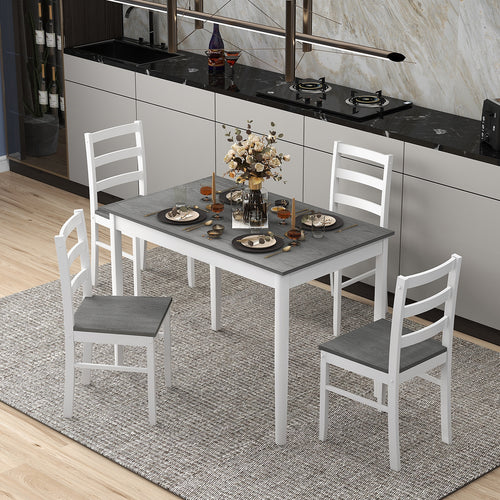 5-Piece Wooden Dining Set with Rectangular Table and 4 Chairs, Gray