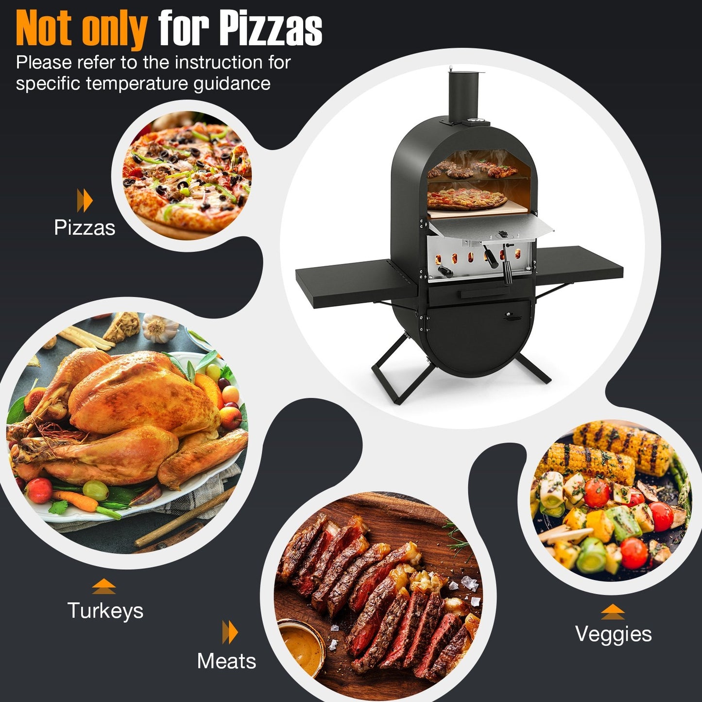 Outdoor Pizza Oven with 600D Oxford Fabric Cover  12" Pizza Stone and Cooking Grill, Black Outdoor Grills   at Gallery Canada