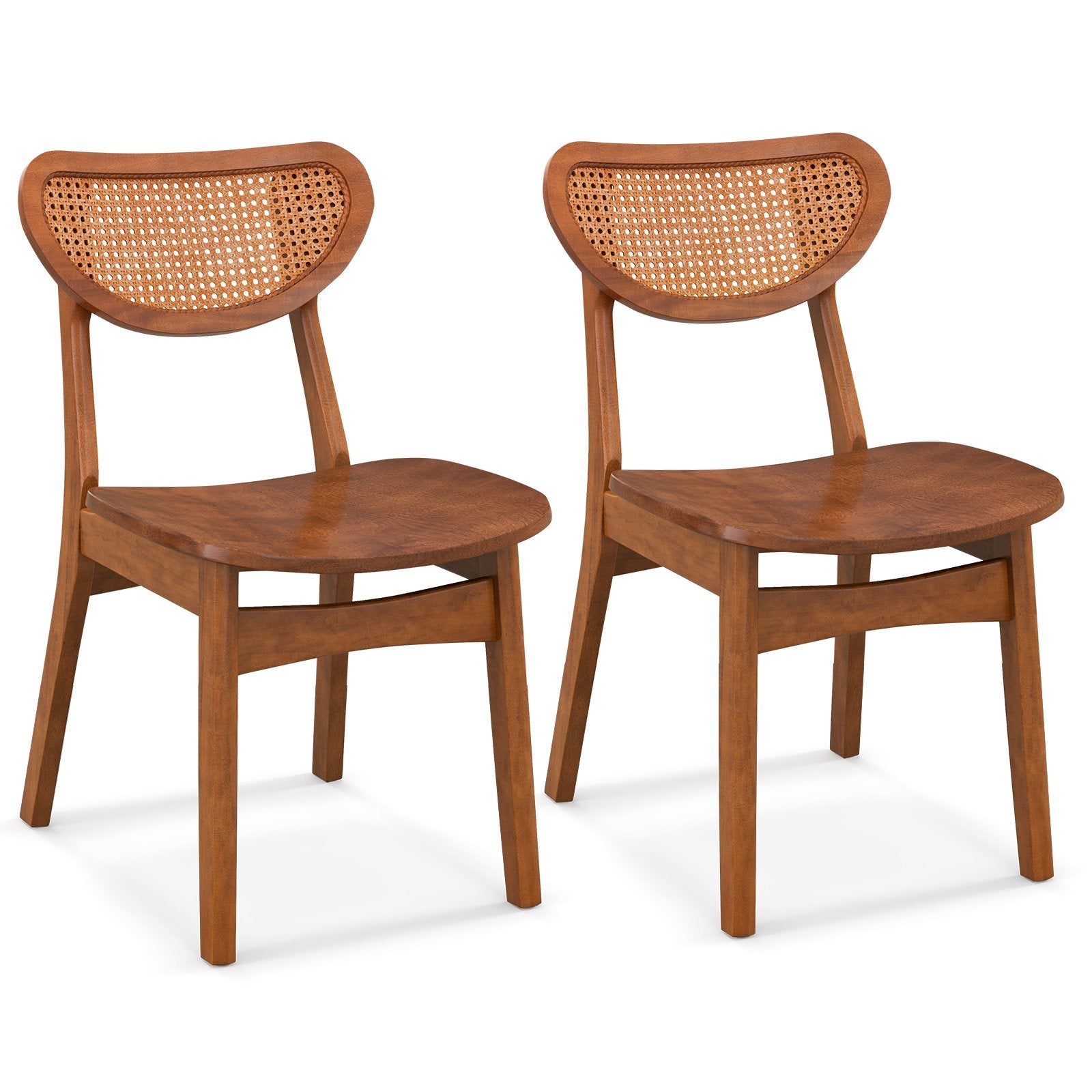 Wooden Dining Chair Set of 2 with Breathable Mesh Cane Backrest, Walnut Dining Chairs   at Gallery Canada