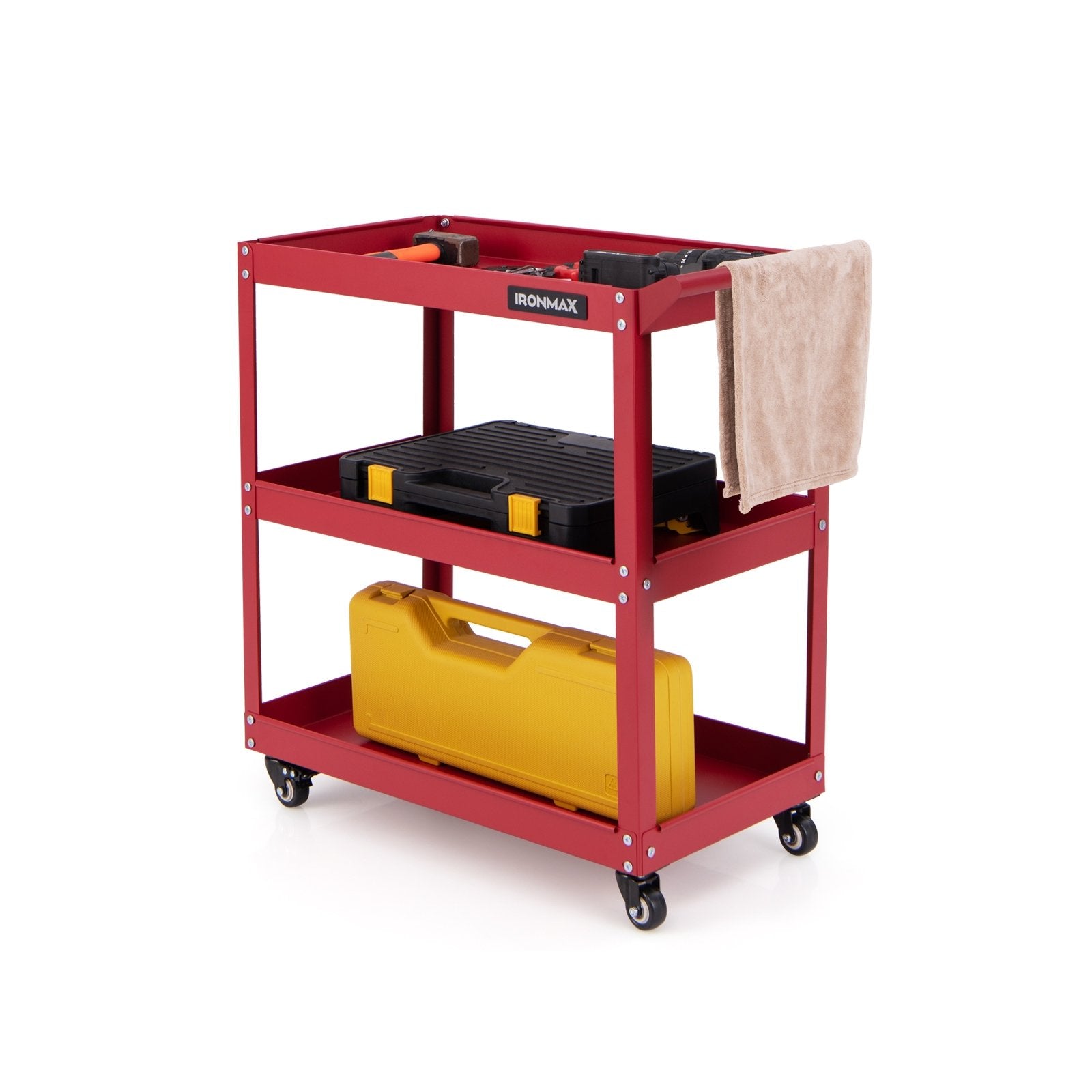 3-Tier Rolling Tool Cart with Spacious Shelves  4 Universal Wheels and 2 Brakes, Red Garages   at Gallery Canada